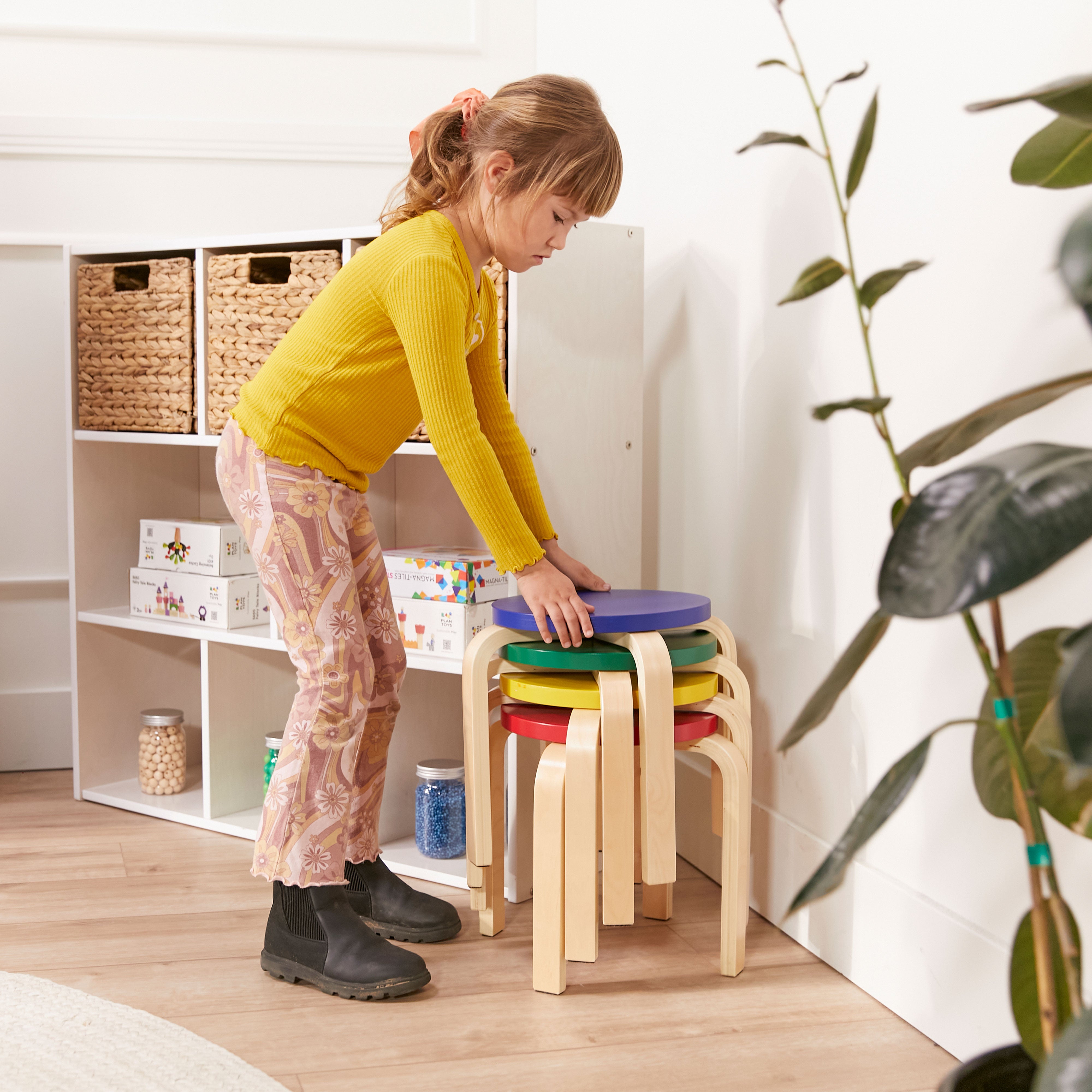 Bentwood Table and Stool Set, 5-Piece