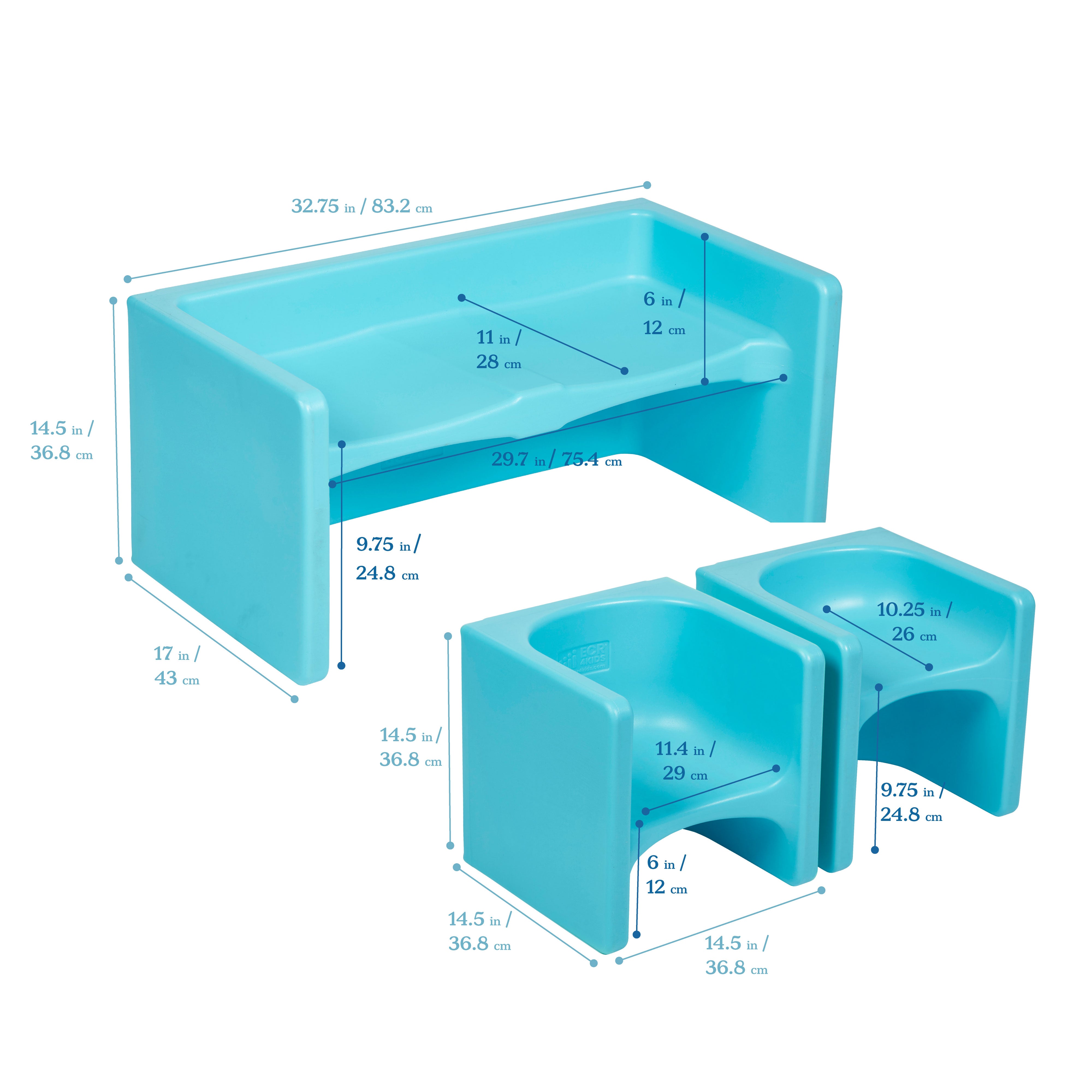 Tri-Me Table and Cube Chair Set, 3-Piece