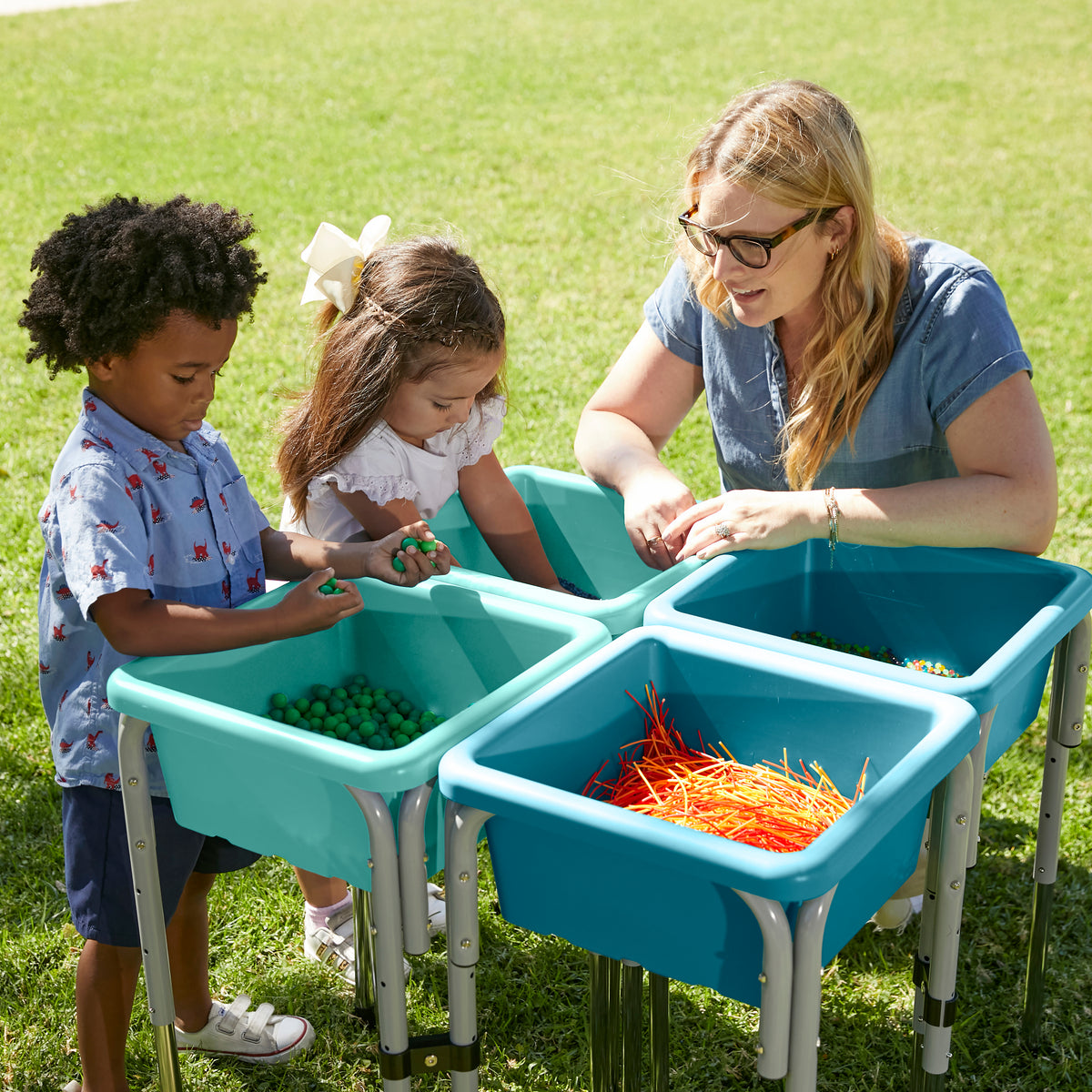 Stackable Square Bins with Non-Snap Lids, 4-Pack