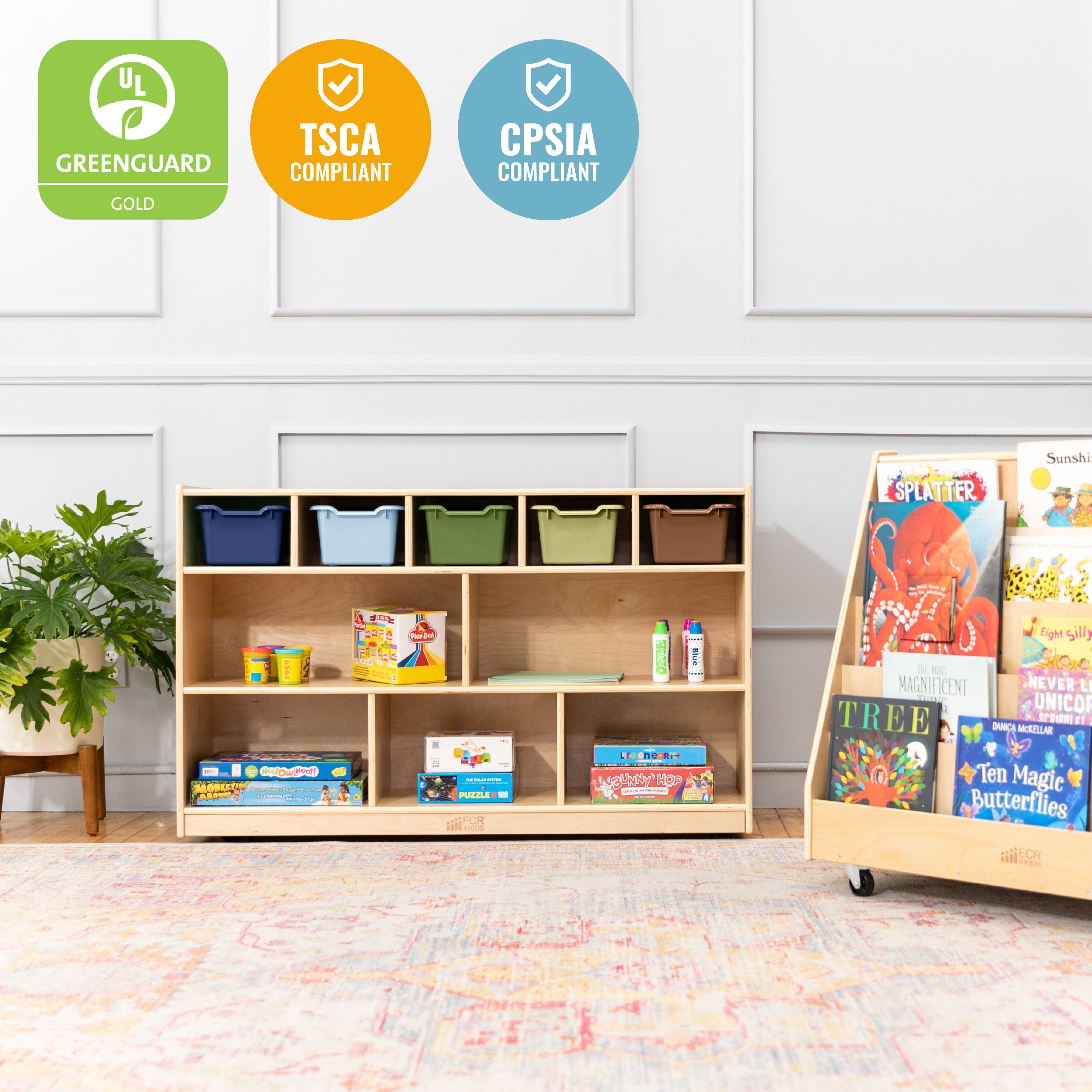 5+5 Cubby and Storage Mobile Cabinet with 5 Scoop Front Bins