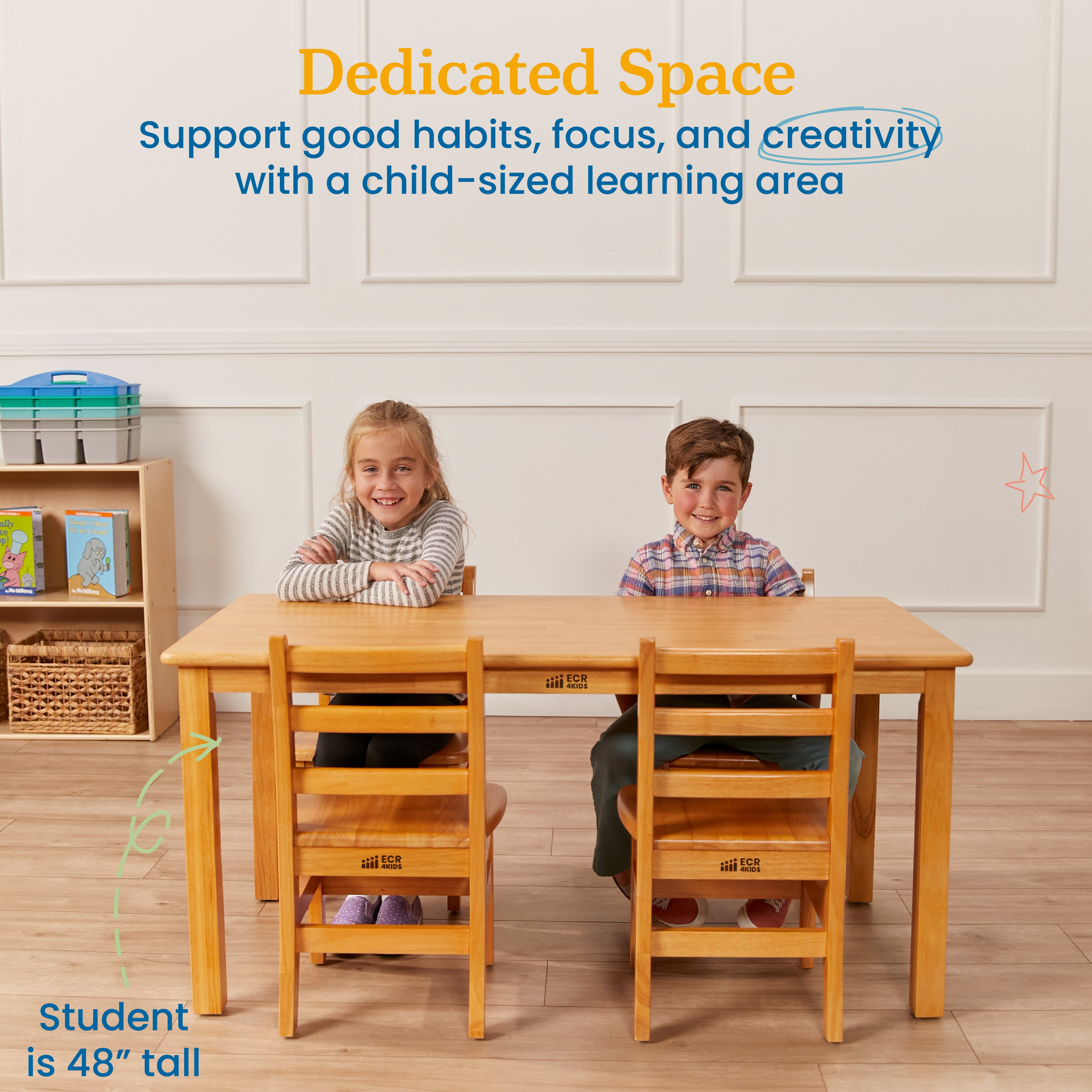 24in x 48in Rectangular Hardwood Table and Chair Set, 12in Seat Height, 5-Piece