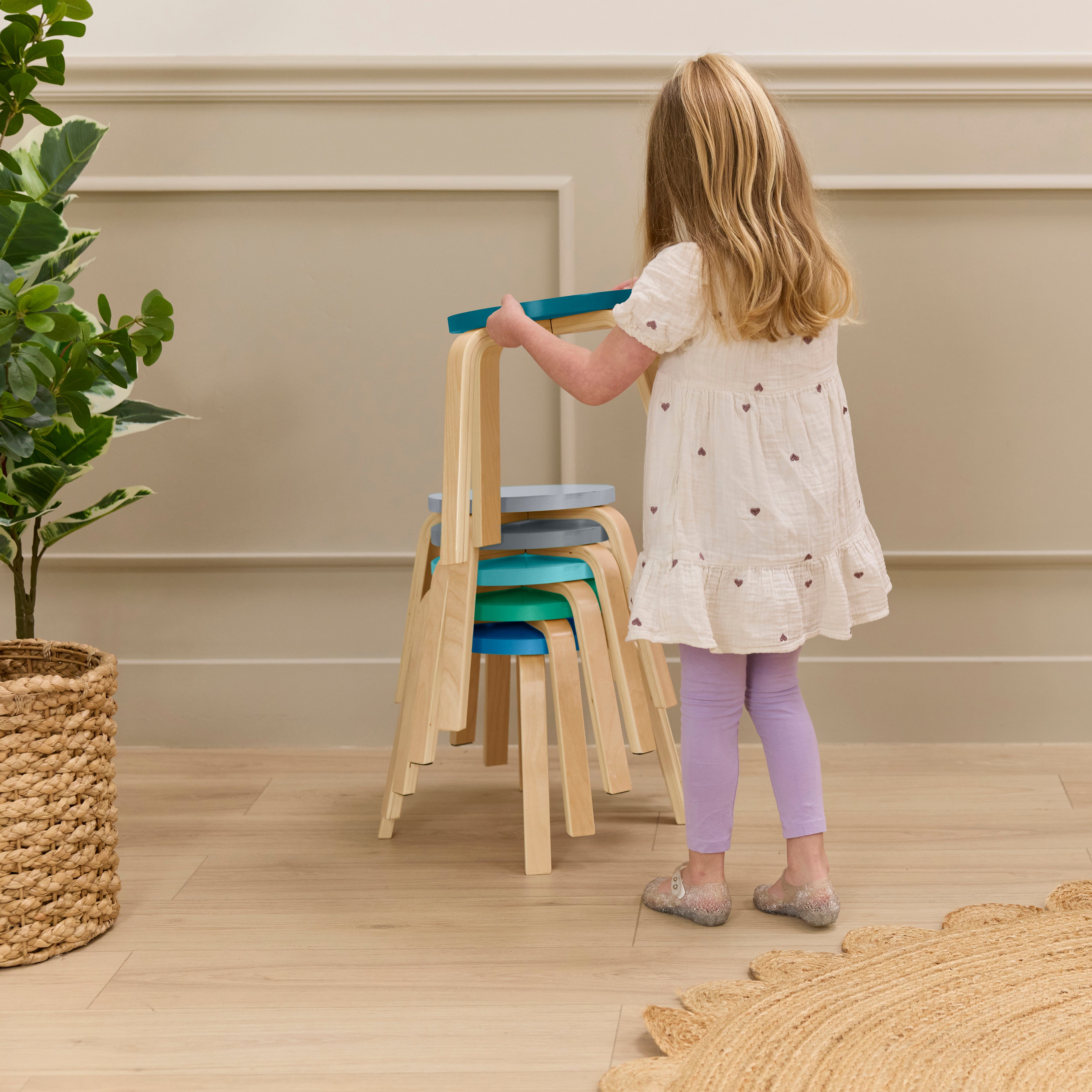 Bentwood Stackable Stool Seating Set, 6-Piece