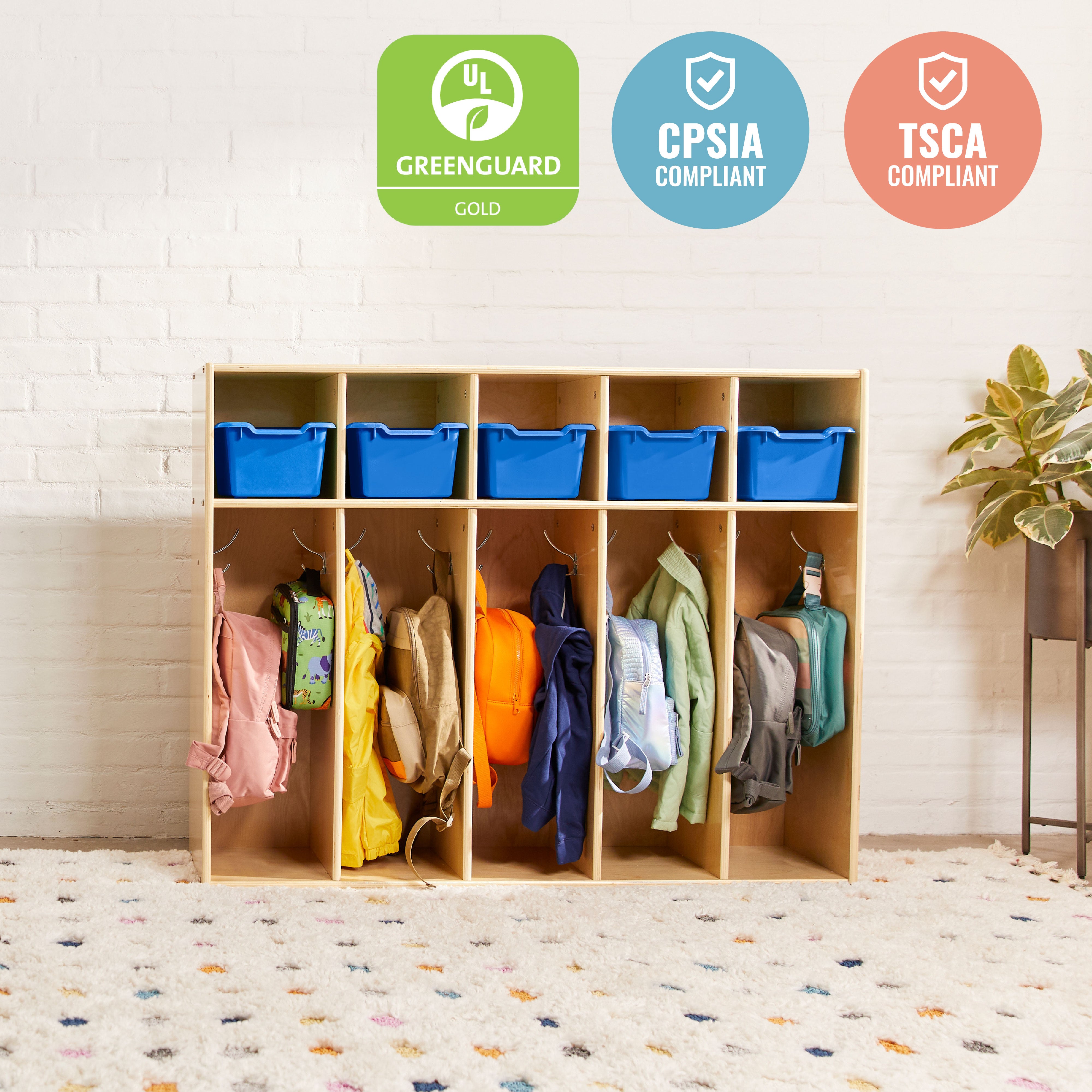 Streamline 5-Section Toddler Coat Locker and 5 Scoop Front Bins