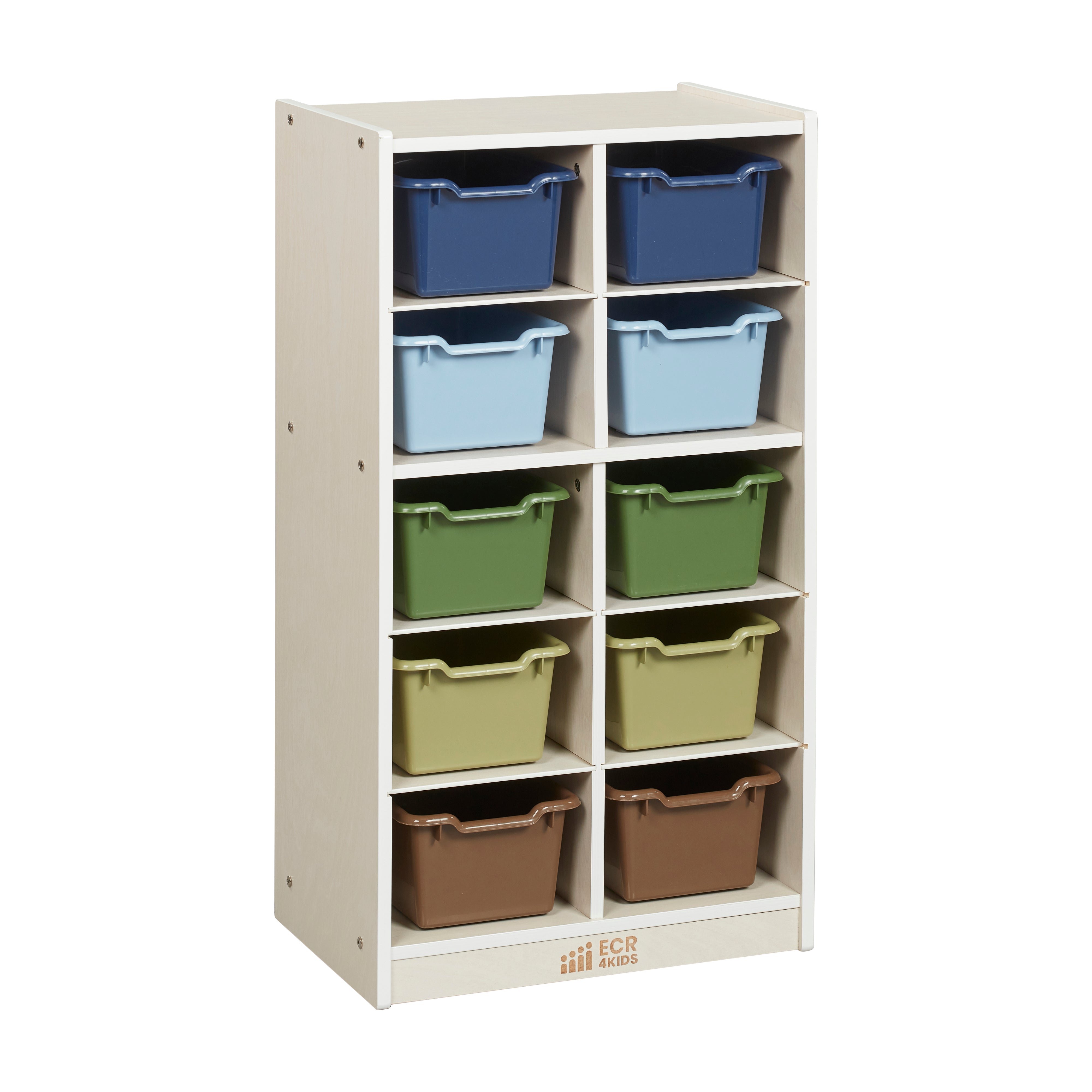 10 Cubby Mobile Tray Cabinet with 10 Scoop Front Storage Bins, 5x2, White Wash