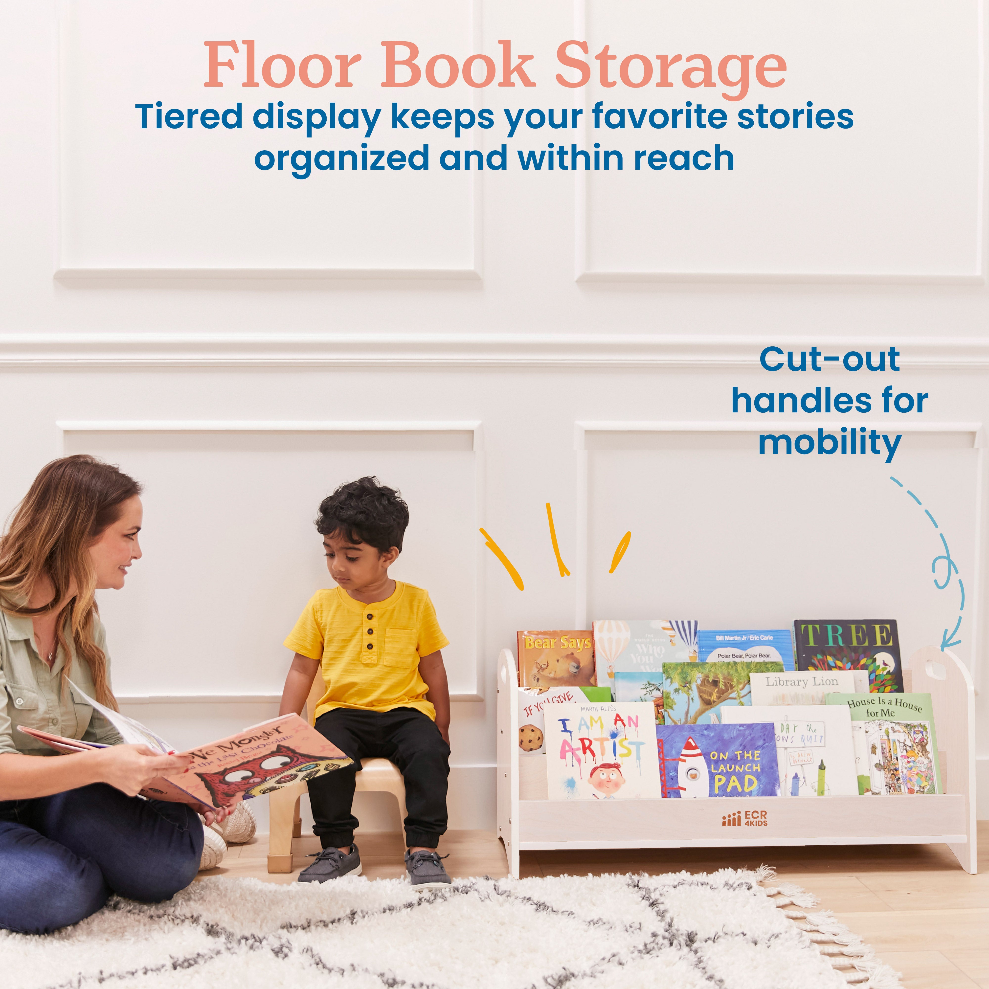 3-Shelf Floor Book Display with Handles