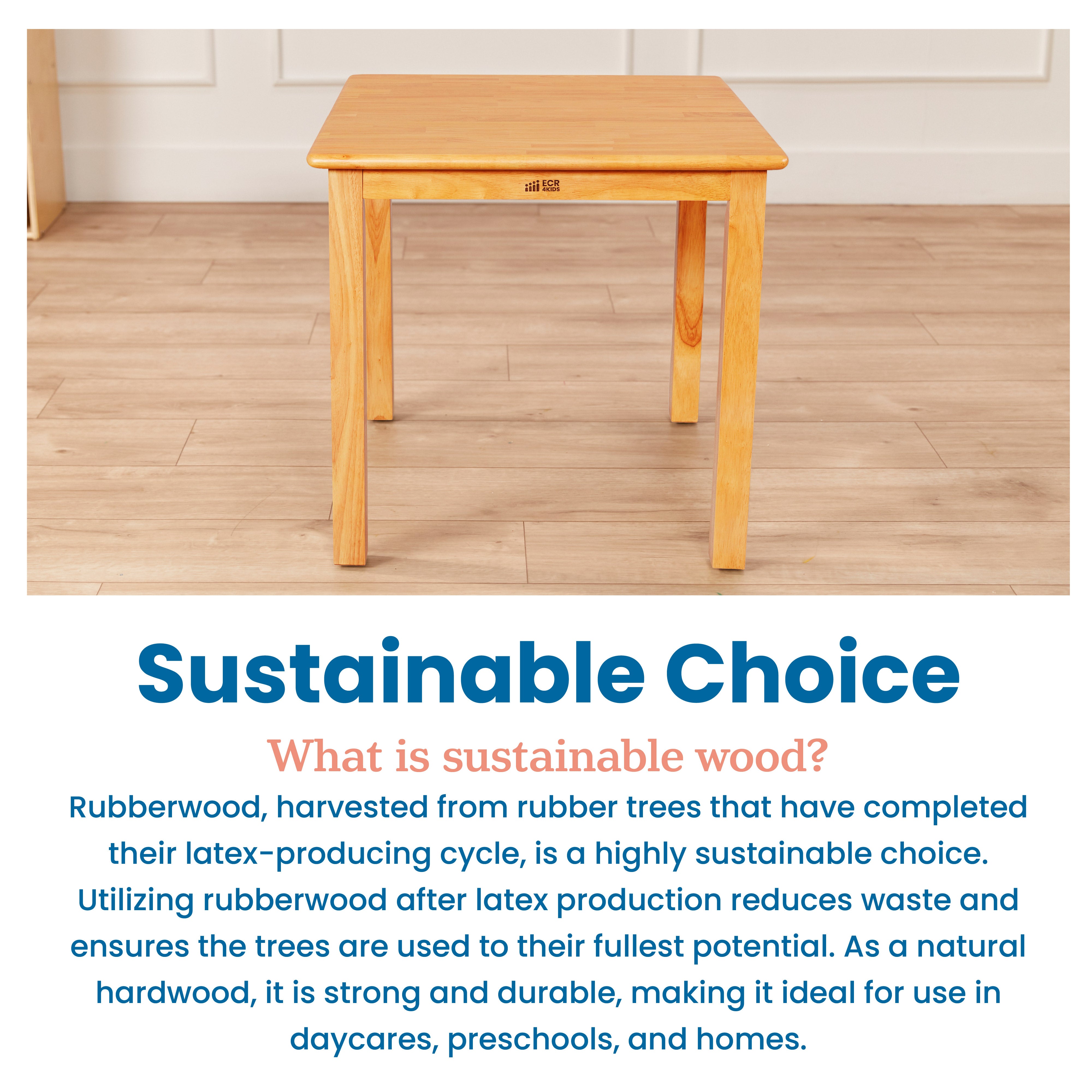 24in Square Hardwood Table with 22in Legs, Kids Furniture