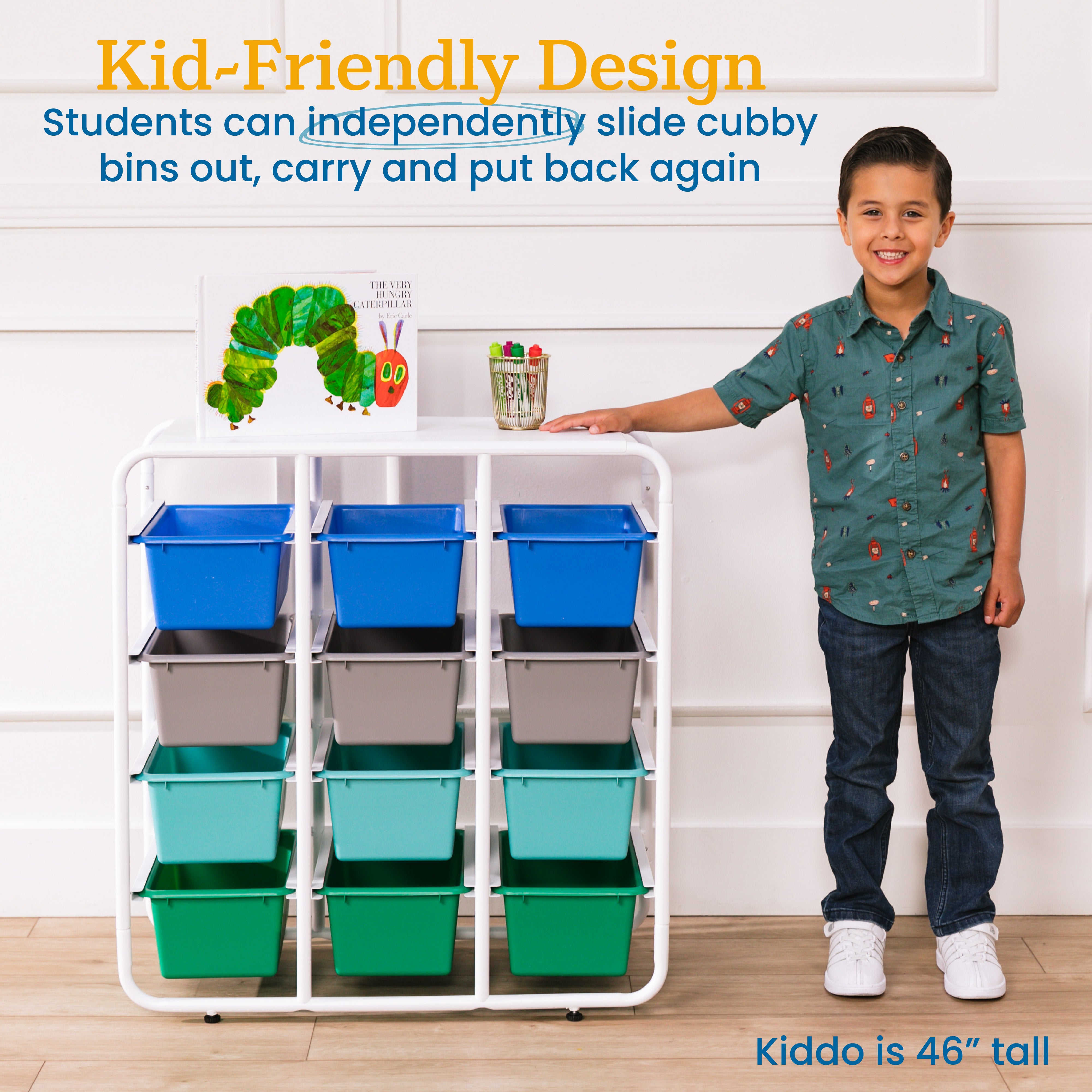 4-Tier Storage Rack with 12 Cubby Bins 4x3
