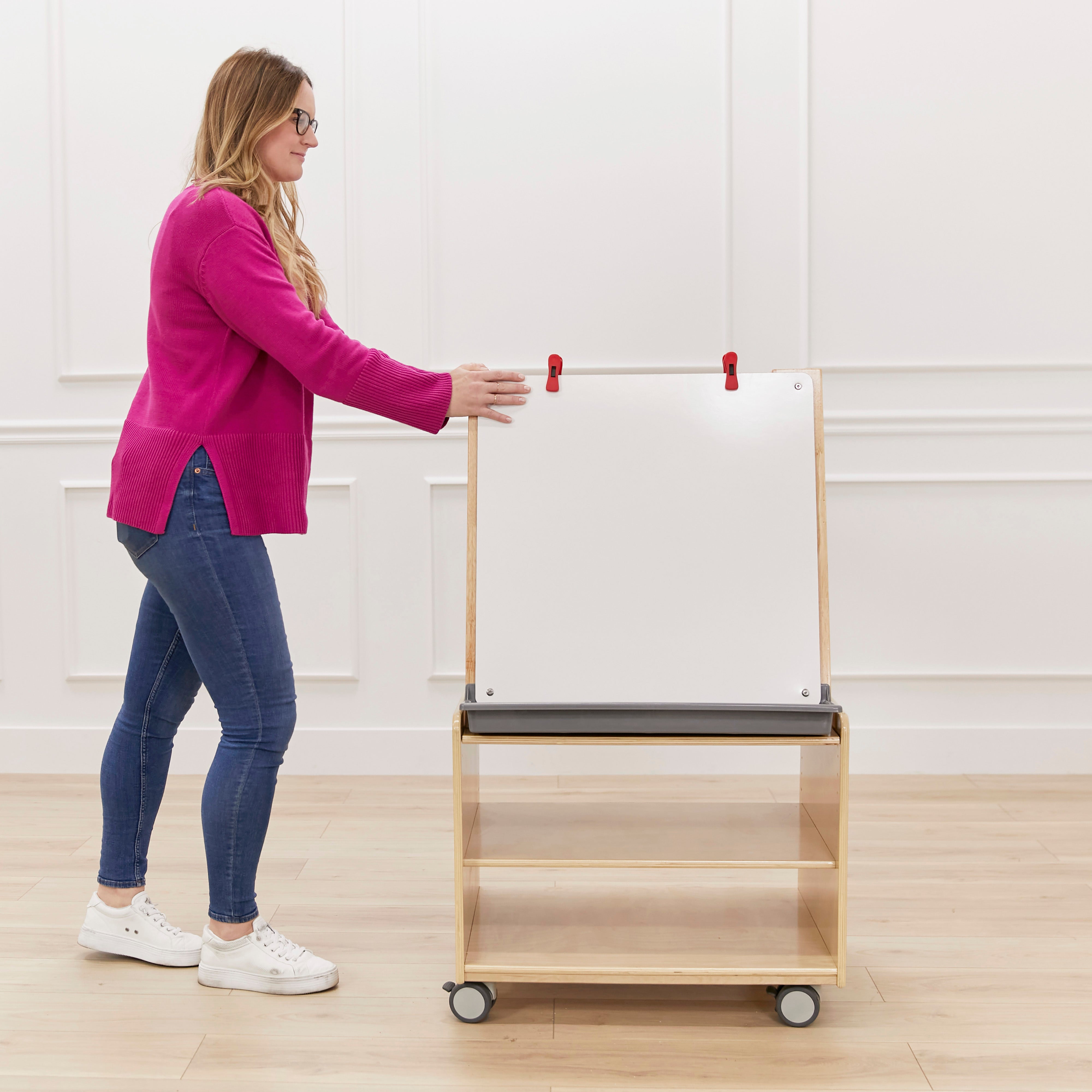 Double-Sided Mobile Art Easel with Storage and Clips