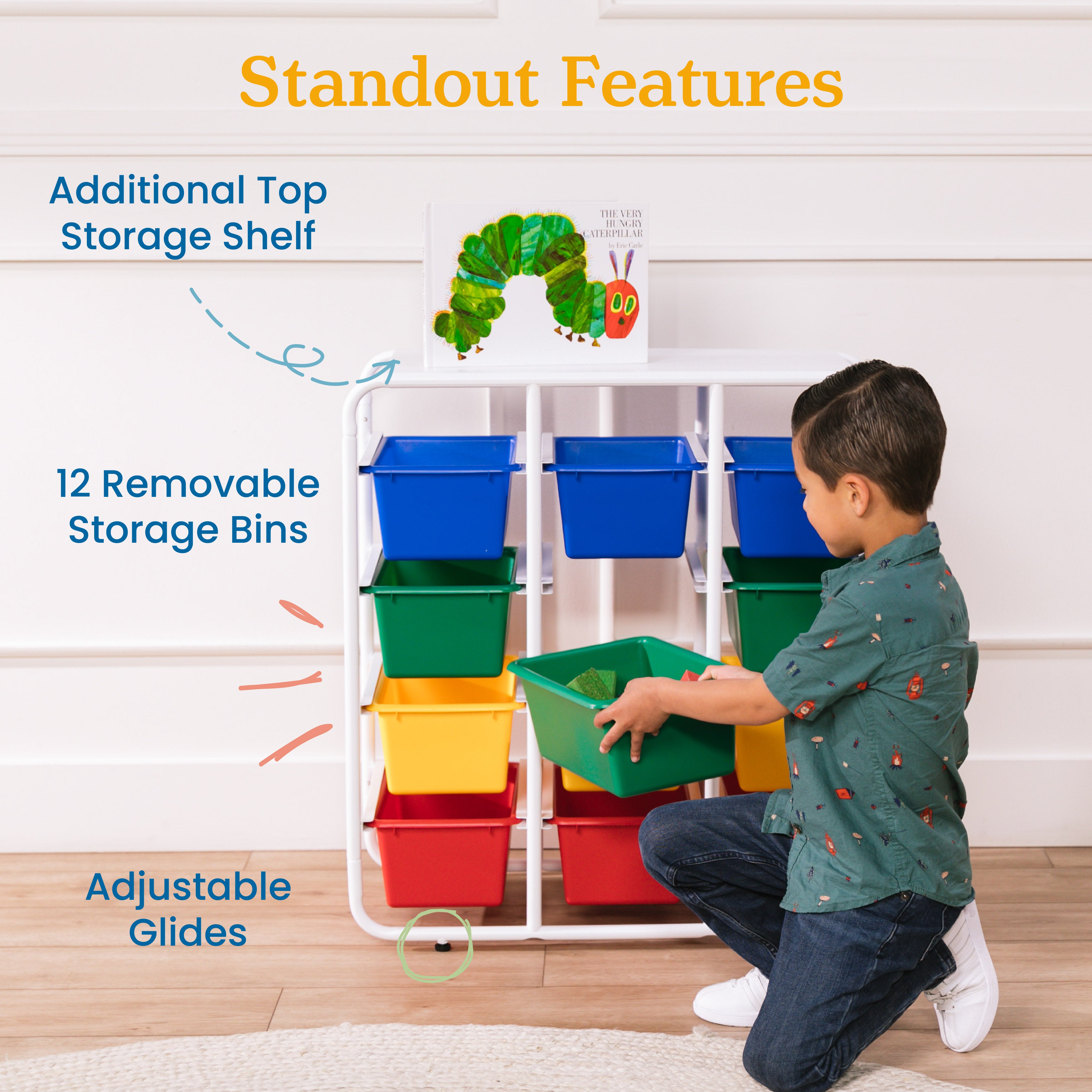 4-Tier Storage Rack with 12 Cubby Bins 4x3