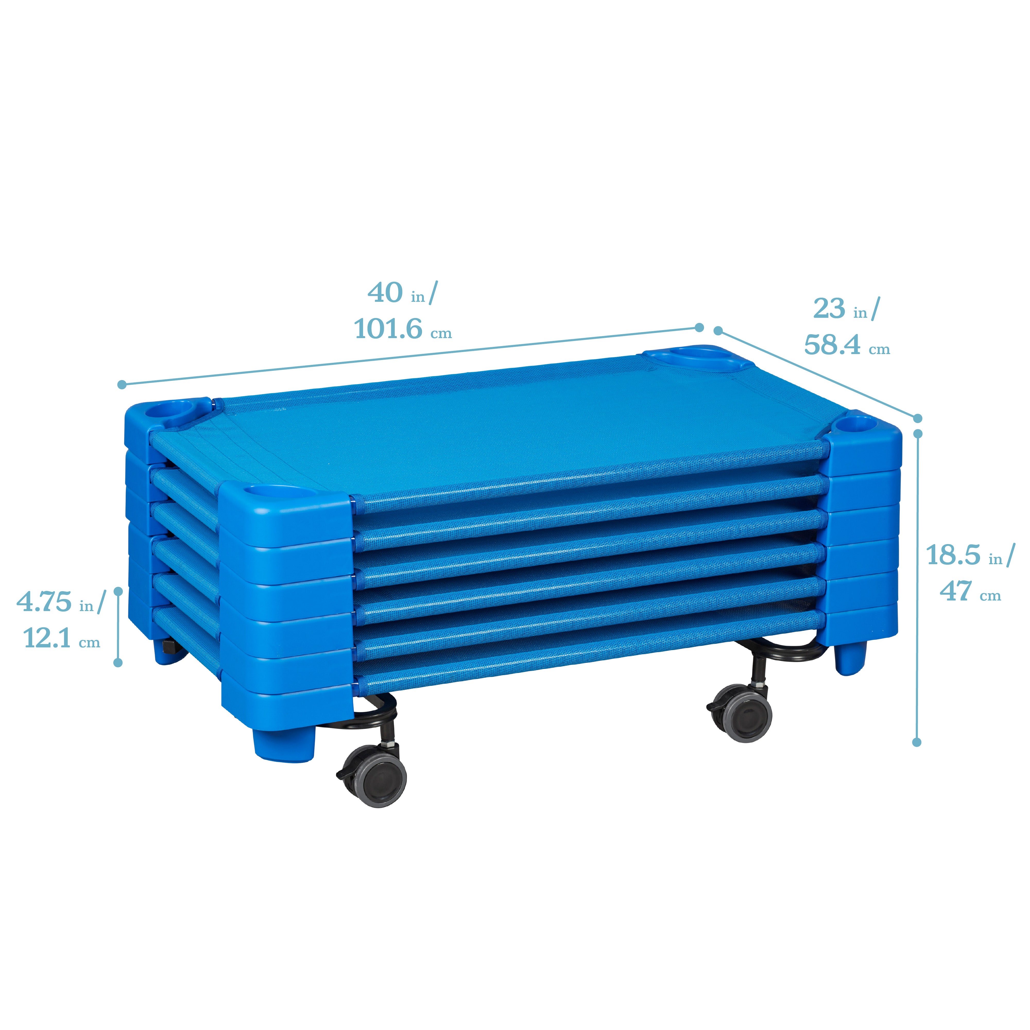 Stackable Kiddie Cots with Universal Cot Trolley, Toddler Size, Ready-to-Assemble, 6-Pack