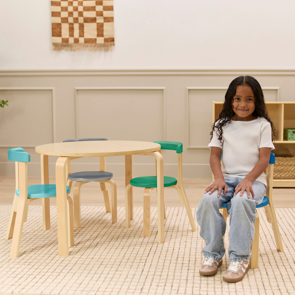 Bentwood Kids Table and Chairs Set, 5-Piece