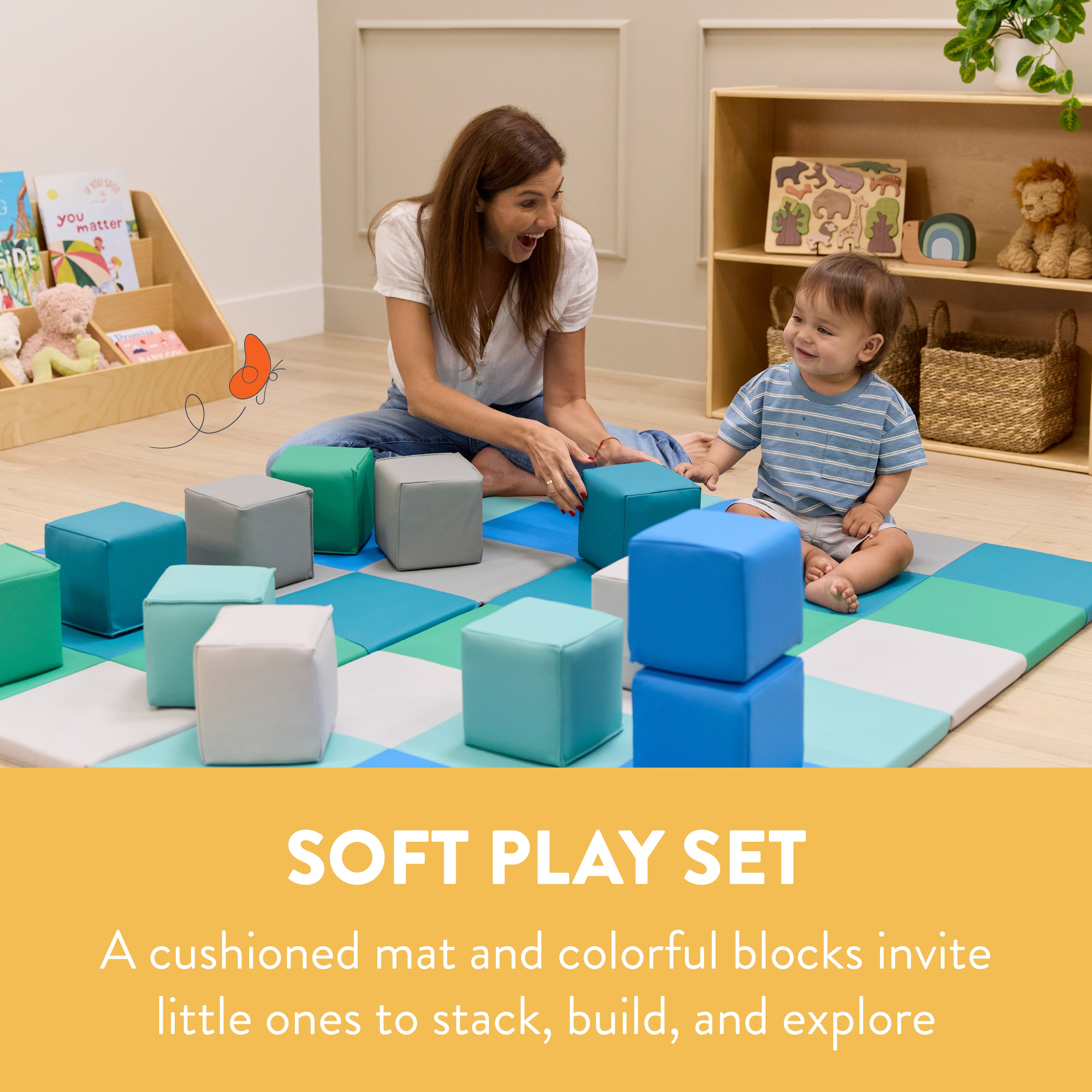 Mosaic Toddler Activity Play Mat and Blocks, 13-Piece