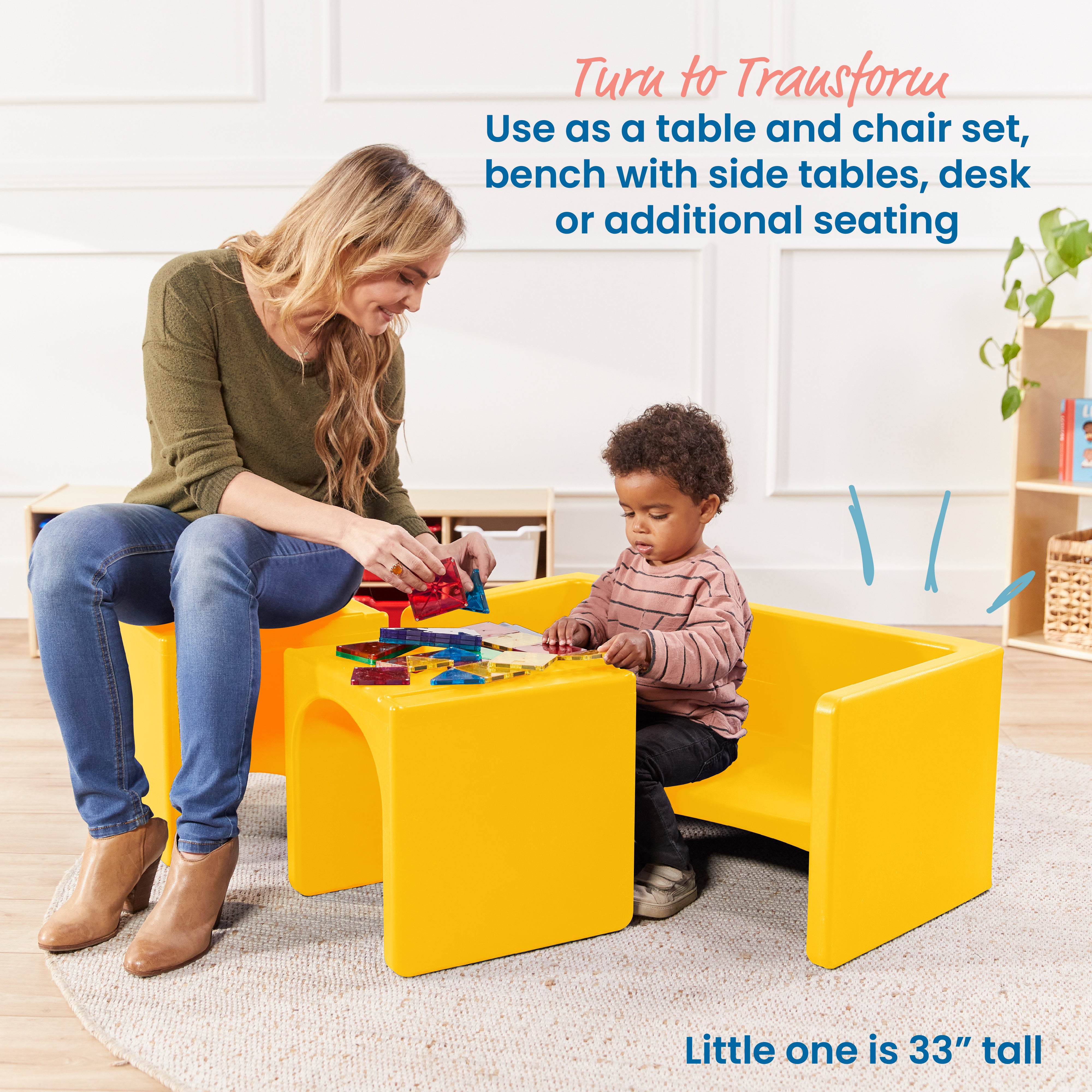 Tri-Me Table and Cube Chair Set, 3-Piece