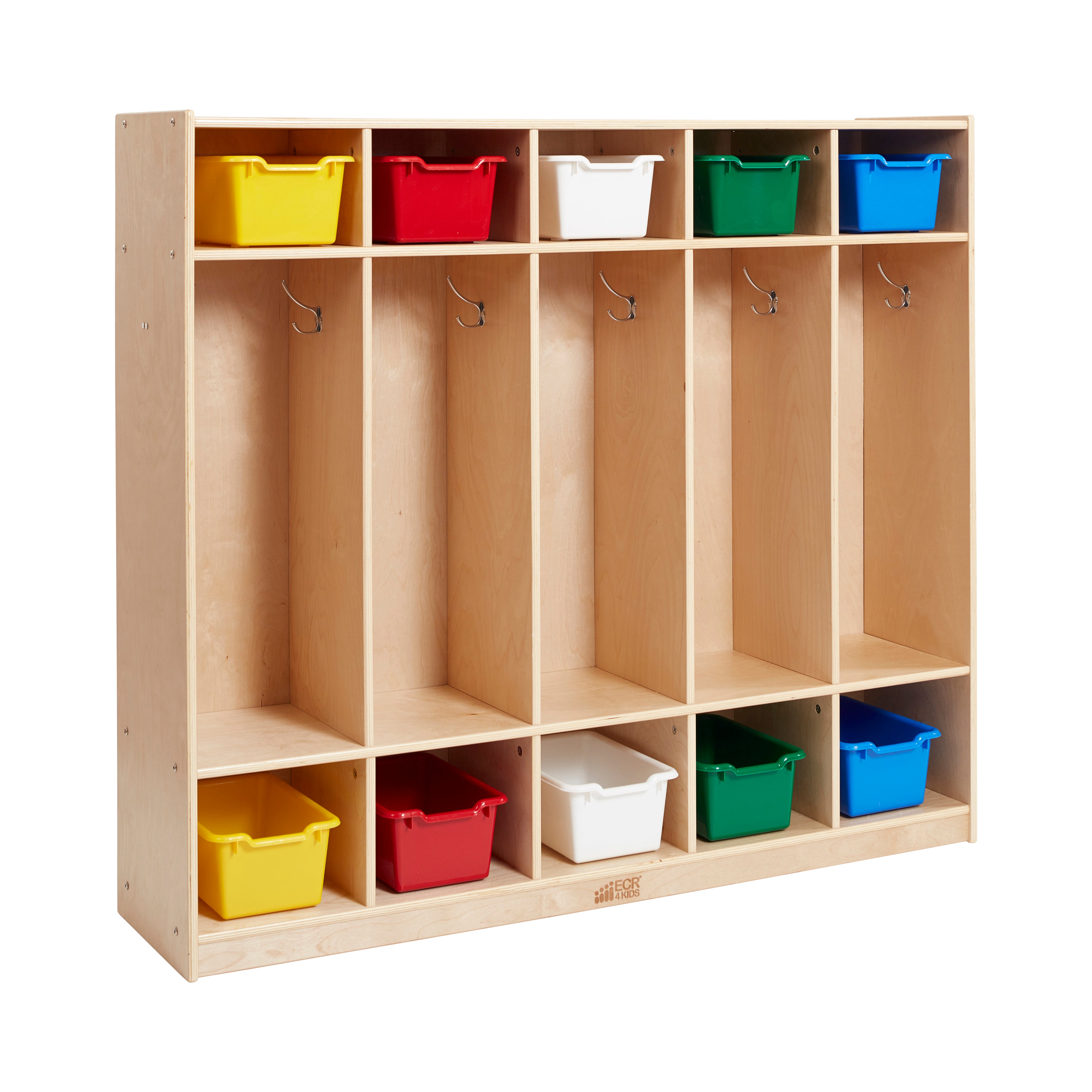 5-Section Coat Locker and Scoop Front Storage Bins, Natural