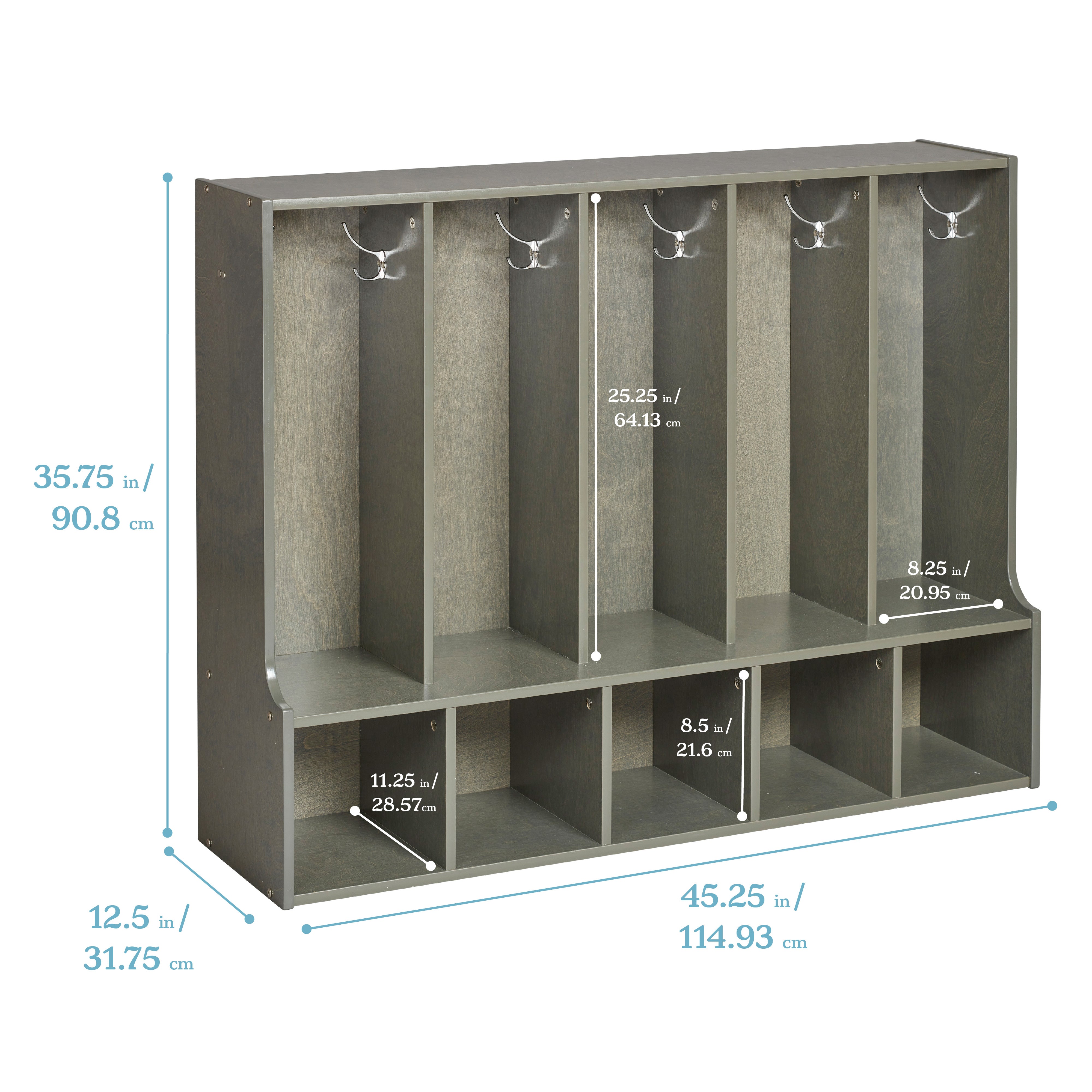 Streamline 5-Section Toddler Coat Locker with Bench and Bins