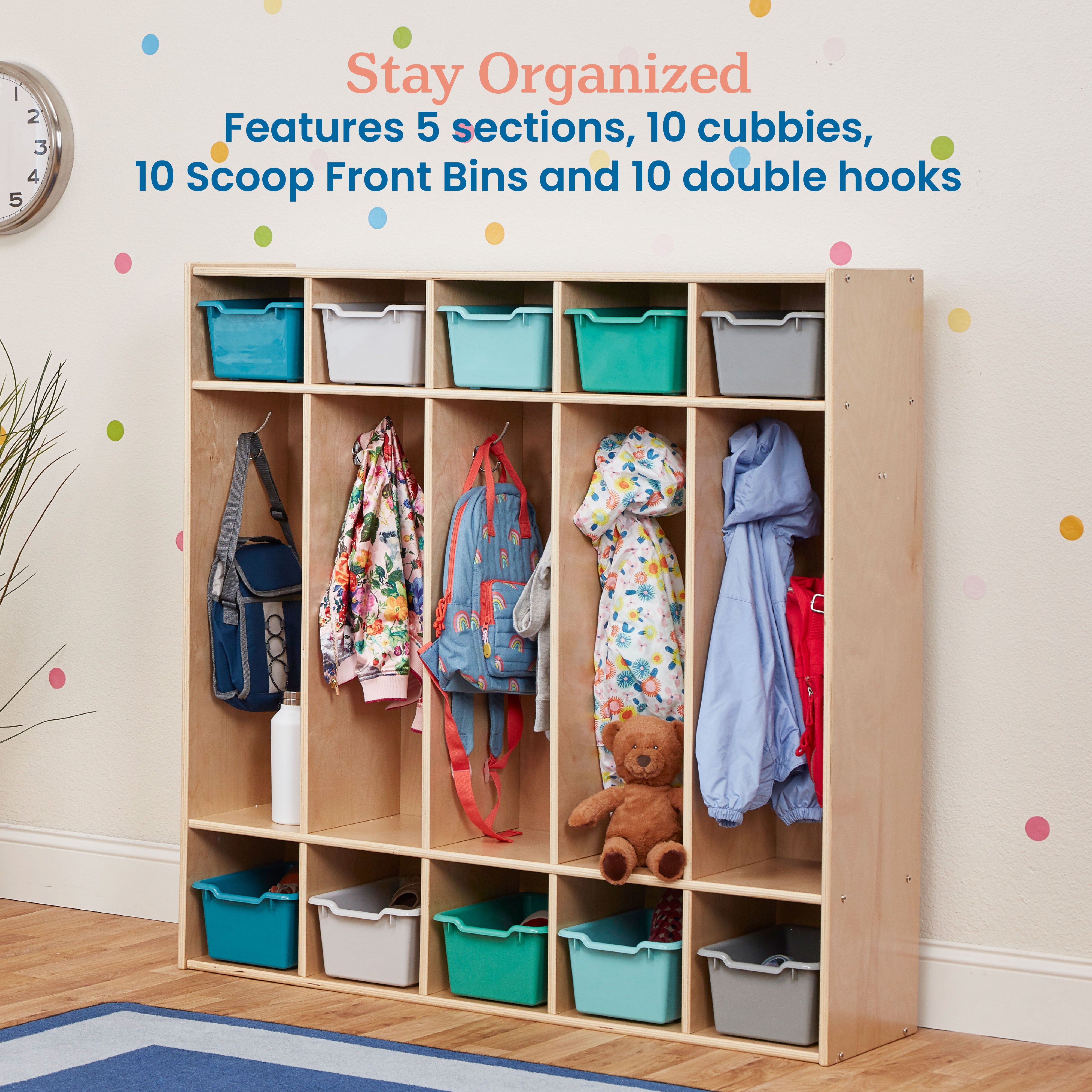 Streamline 5-Section Coat Locker and 10 Scoop Front Bins