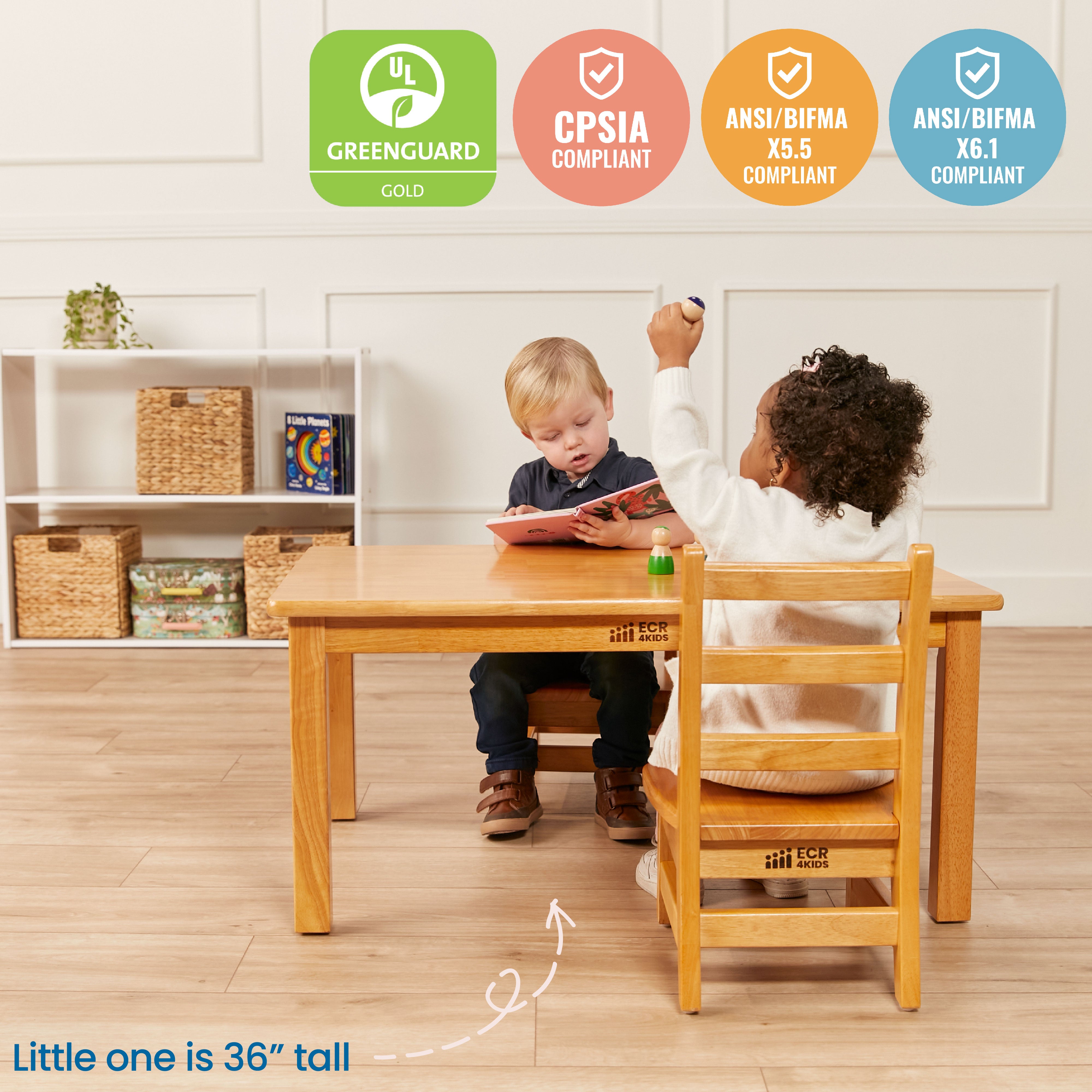 24in x 36in Rectangular Hardwood Table with 16in Legs and Two 8in Chairs, 3-Piece