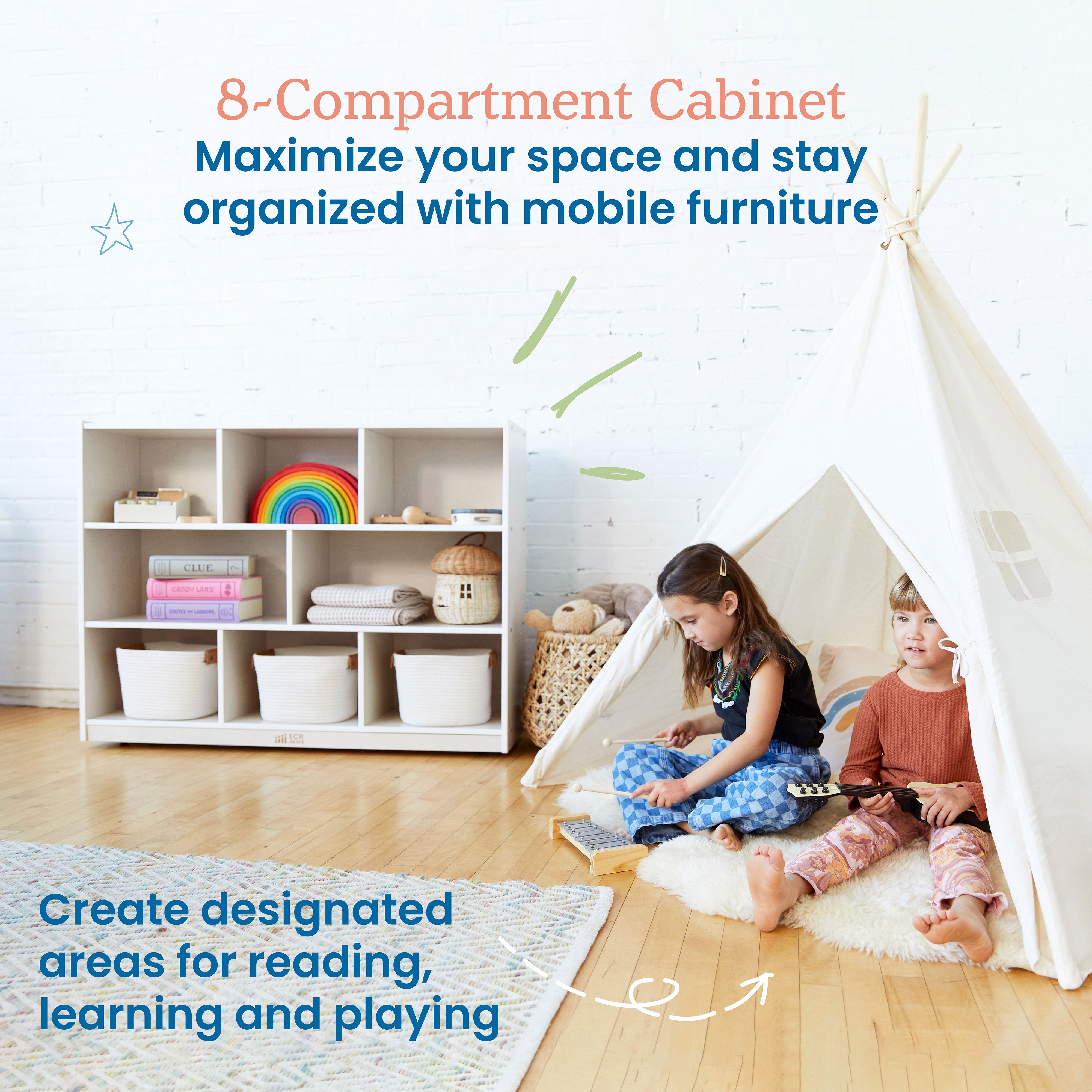 8-Compartment Mobile Storage Cabinet, Elementary