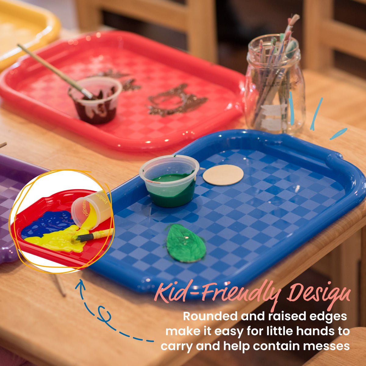 Colorful Plastic Art Trays, 72-Piece