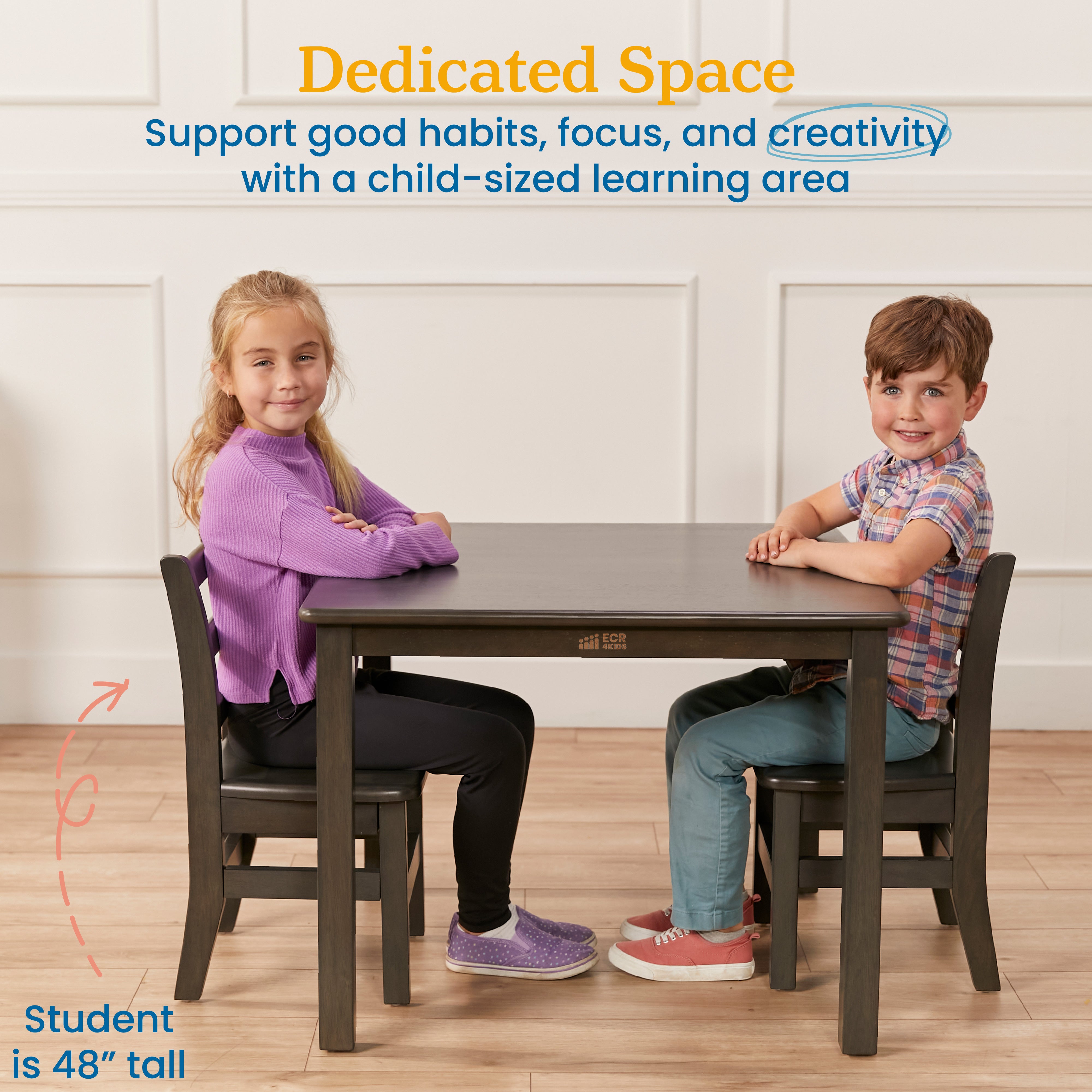 30in x 30in Square Hardwood Table and Chair Set, 12in Seat Height, 3-Piece