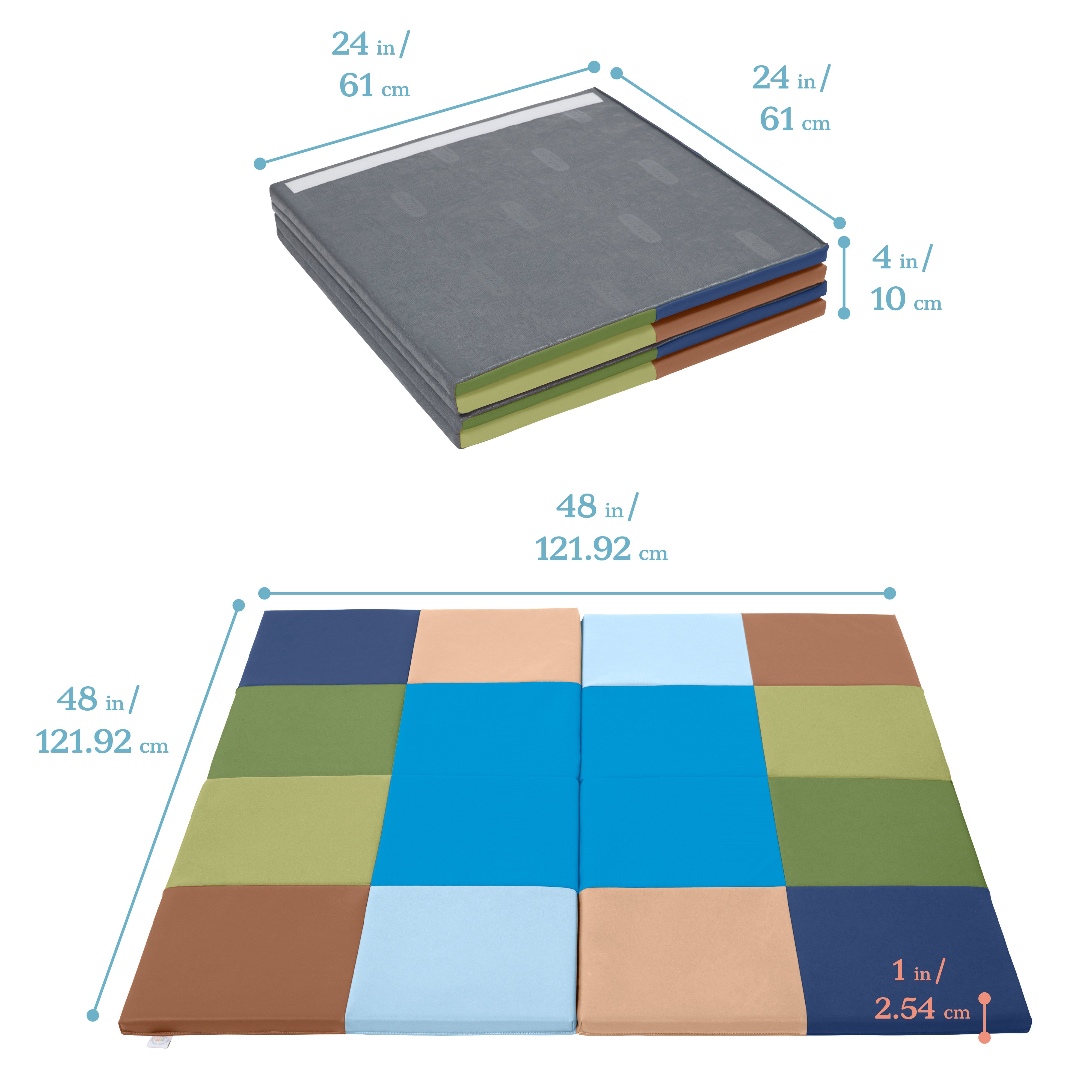 Square Dance Activity Play Mat, Colorful Tummy Time Folding Foam Mat