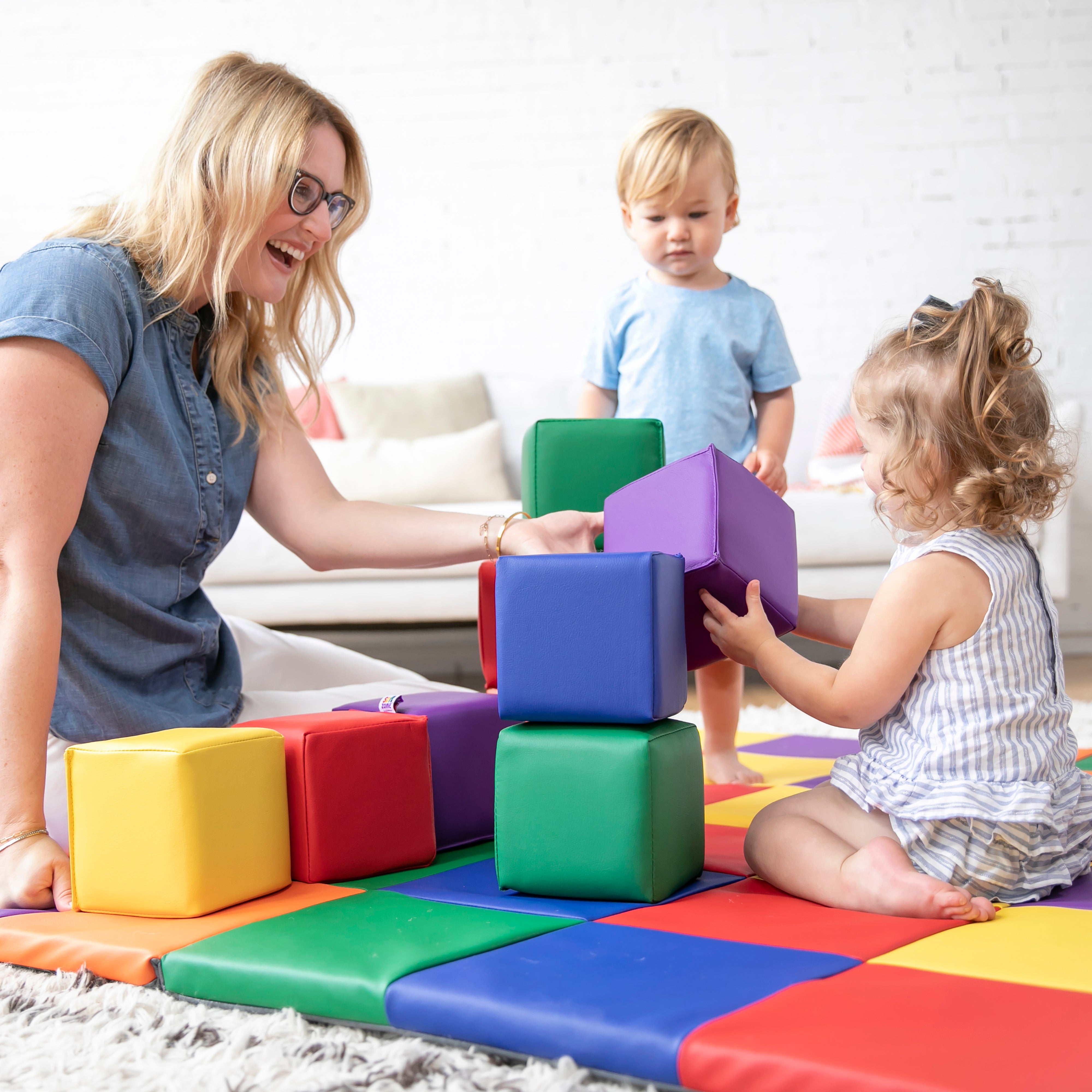 Patchwork Activity Mat and Toddler Blocks, 13-Piece