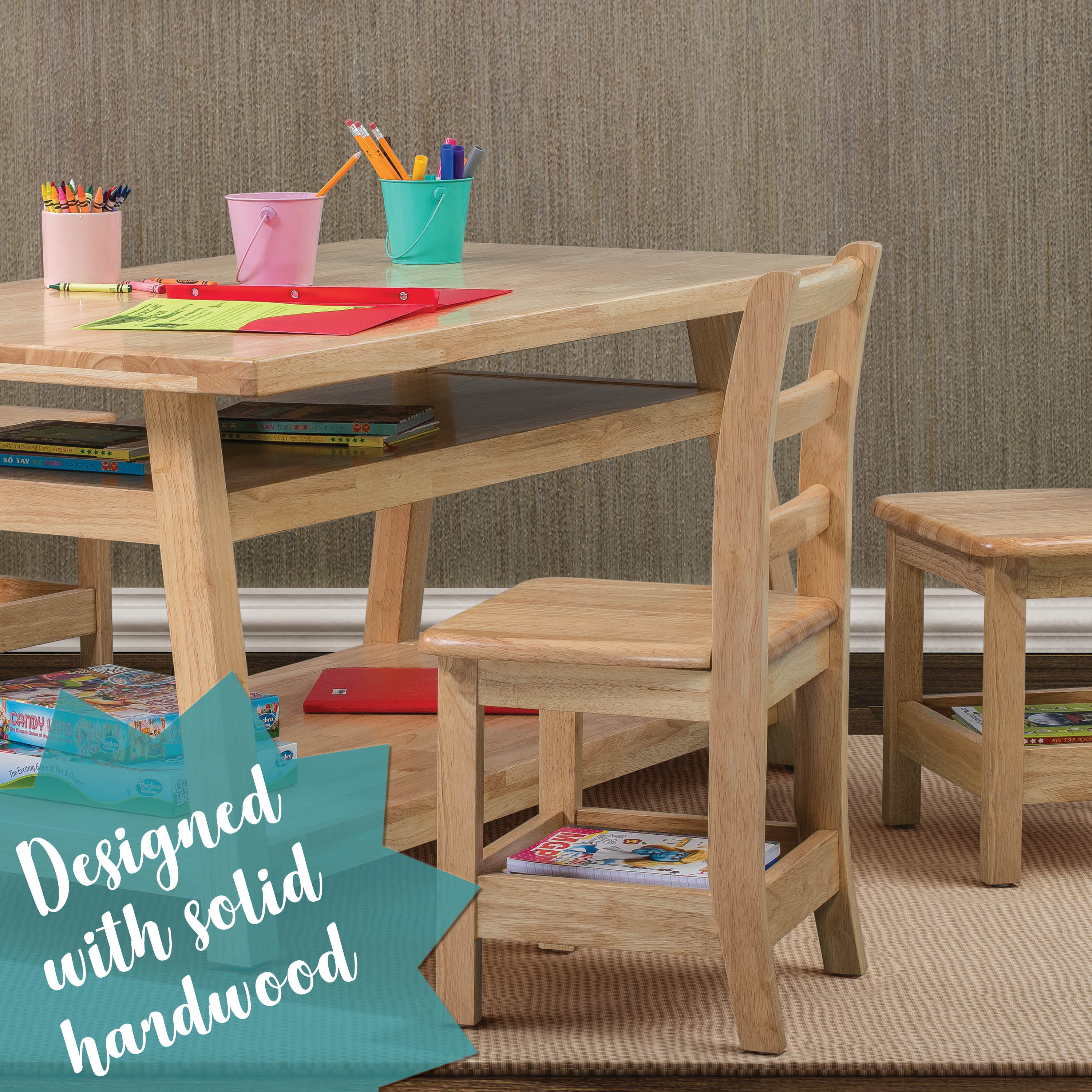 ECR4Kids Sit n' Stash Rectangular Table with Storage, Kids Furniture, Natural