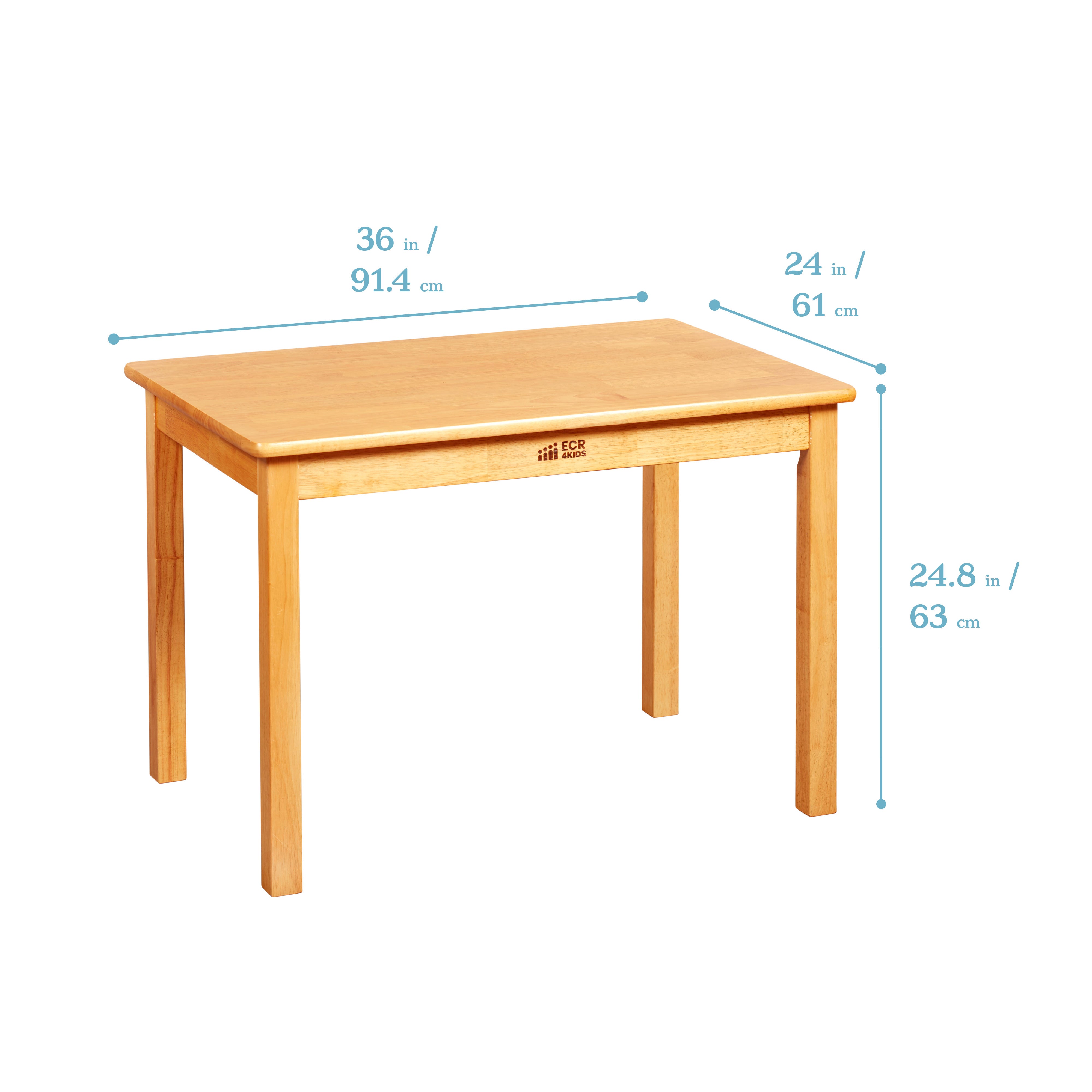 24in x 36in Rectangular Hardwood Table with 24in Legs and Two 14in Chairs