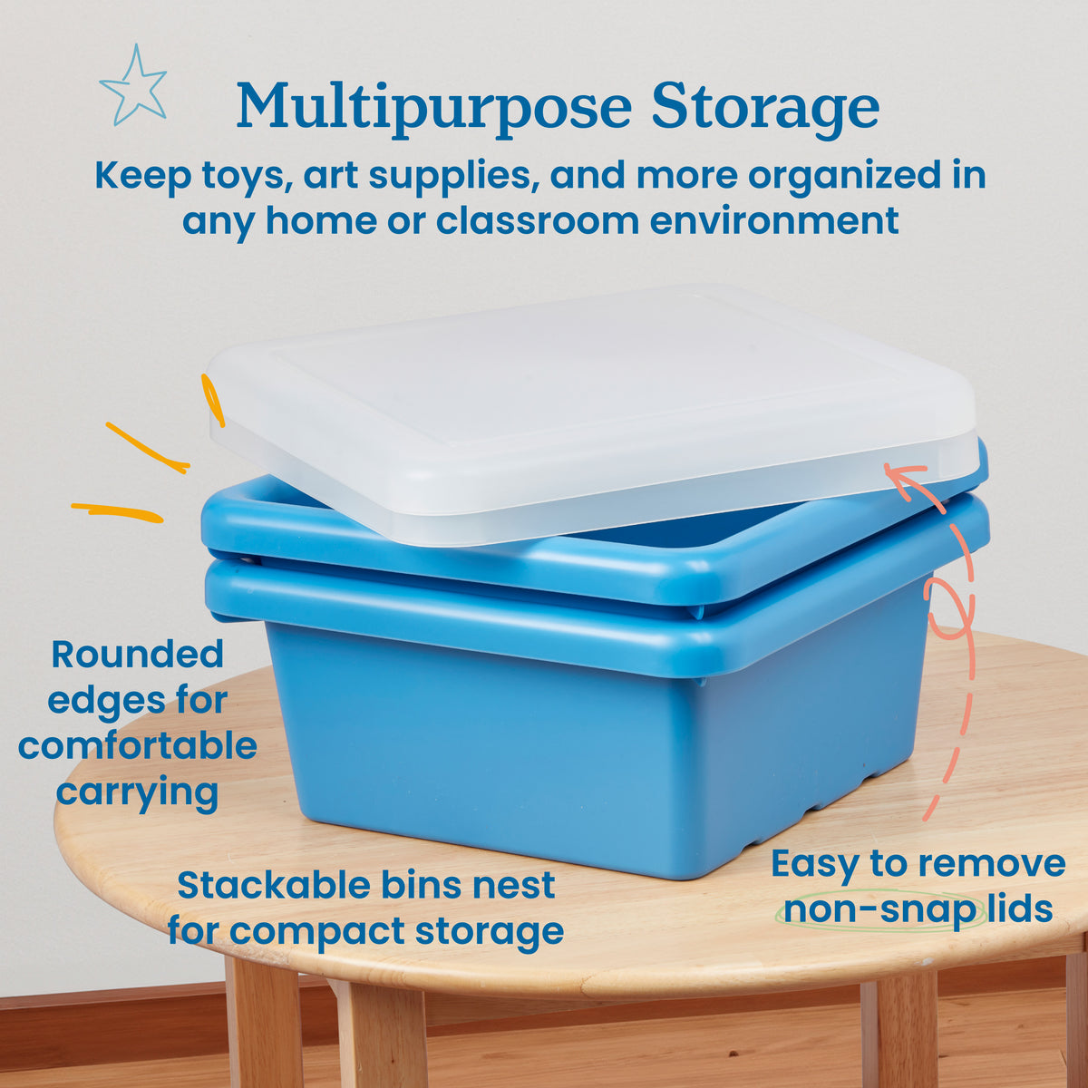 Stackable Square Bins with Non-Snap Lids, 2-Pack