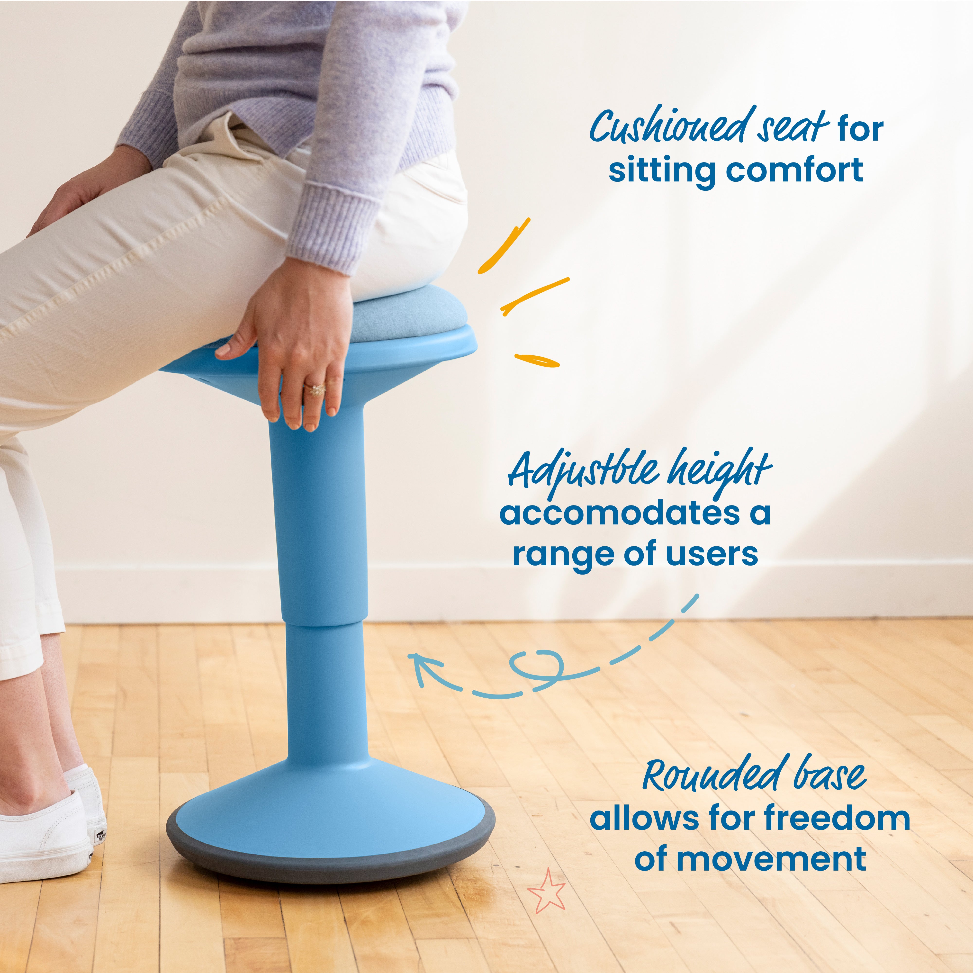 Sitwell Wobble Stool with Cushion, Adjustable Height