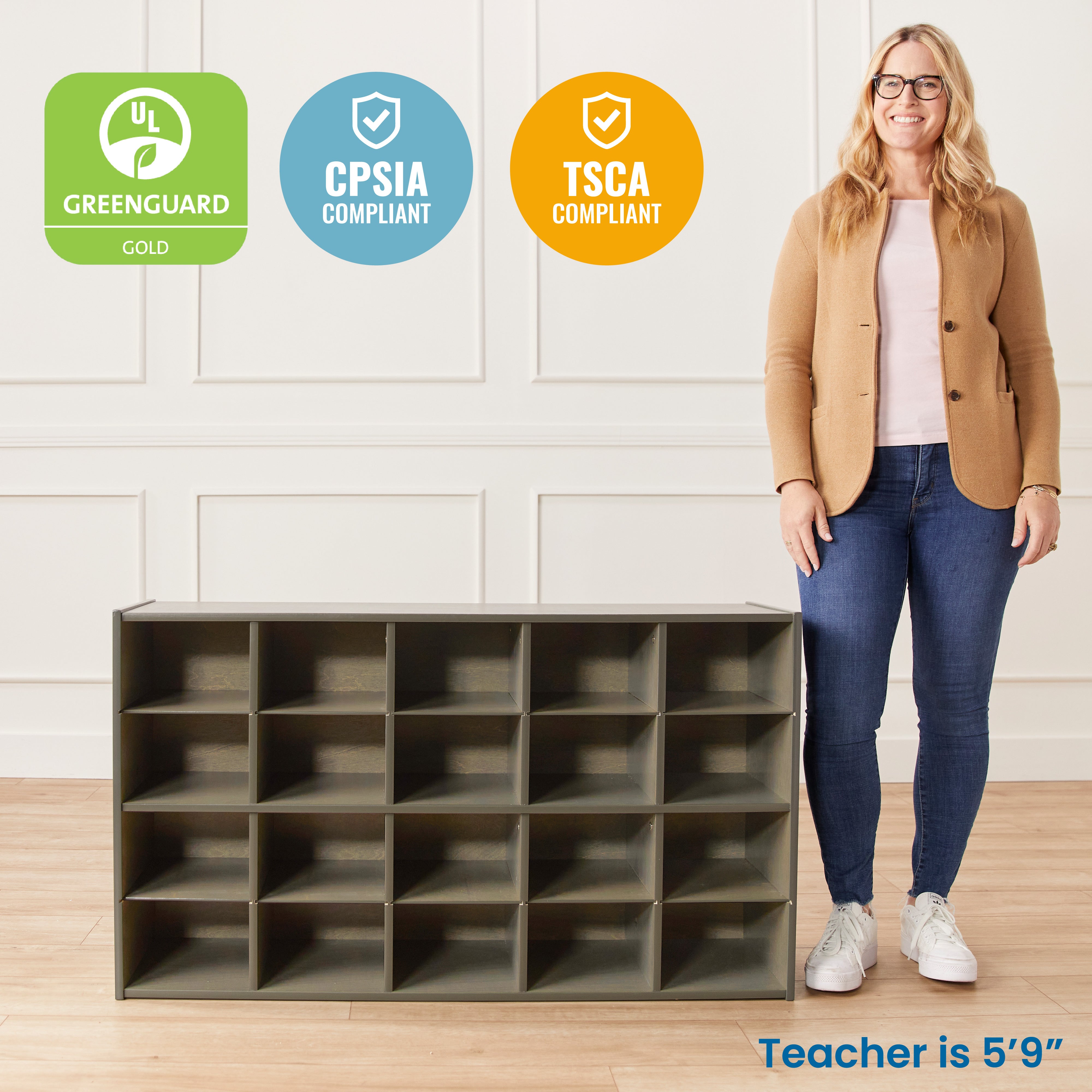 Streamline 20 Cubby Tray Storage Cabinet, 4x5, Classroom Furniture