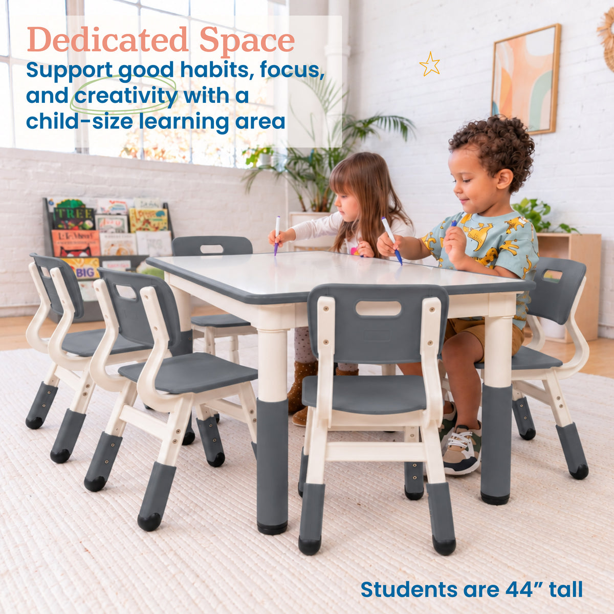Dry-Erase Rectangular Activity Table with Six Chairs, 7-Piece