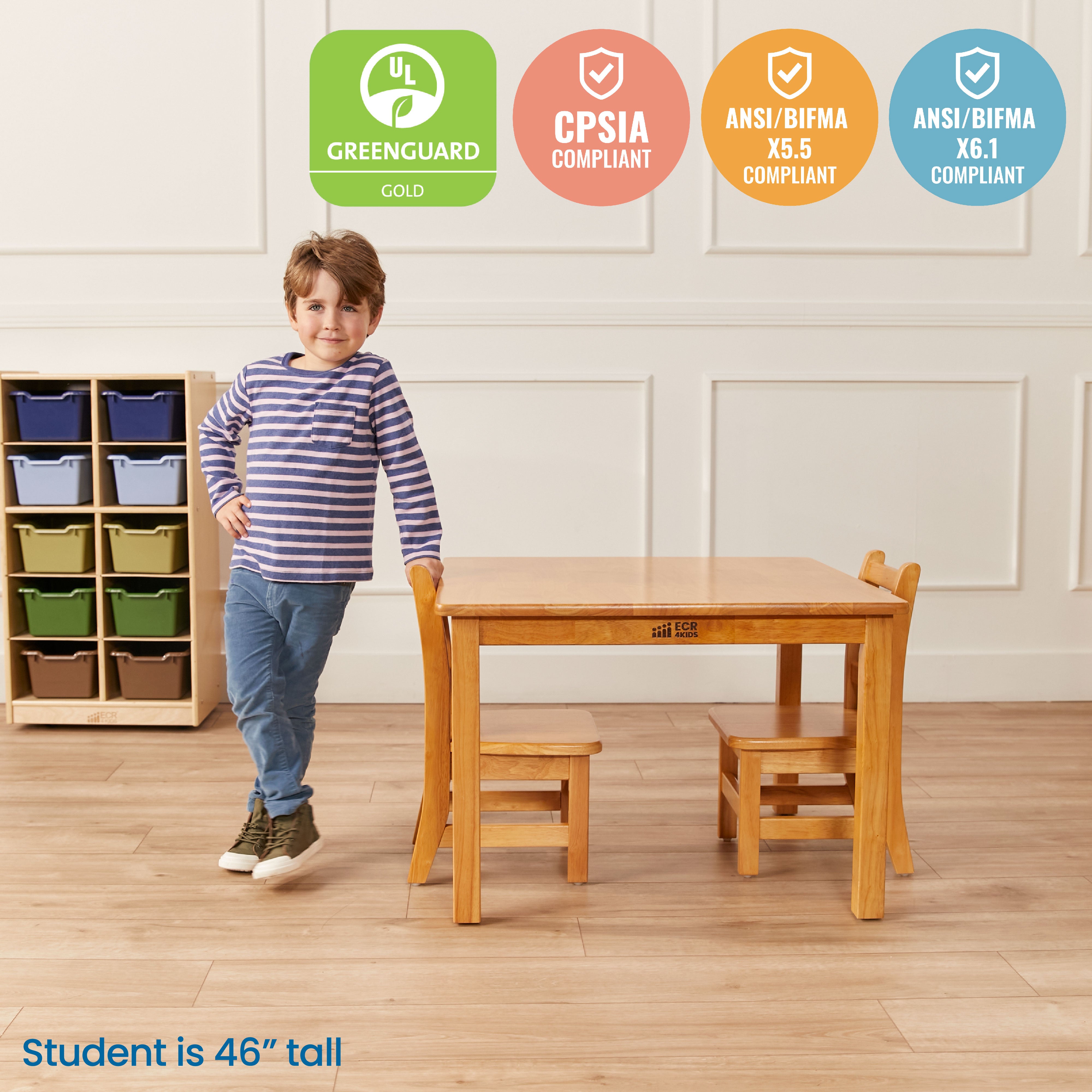 30in x 30in Square Hardwood Table with 20in Legs and Two 10in Chairs