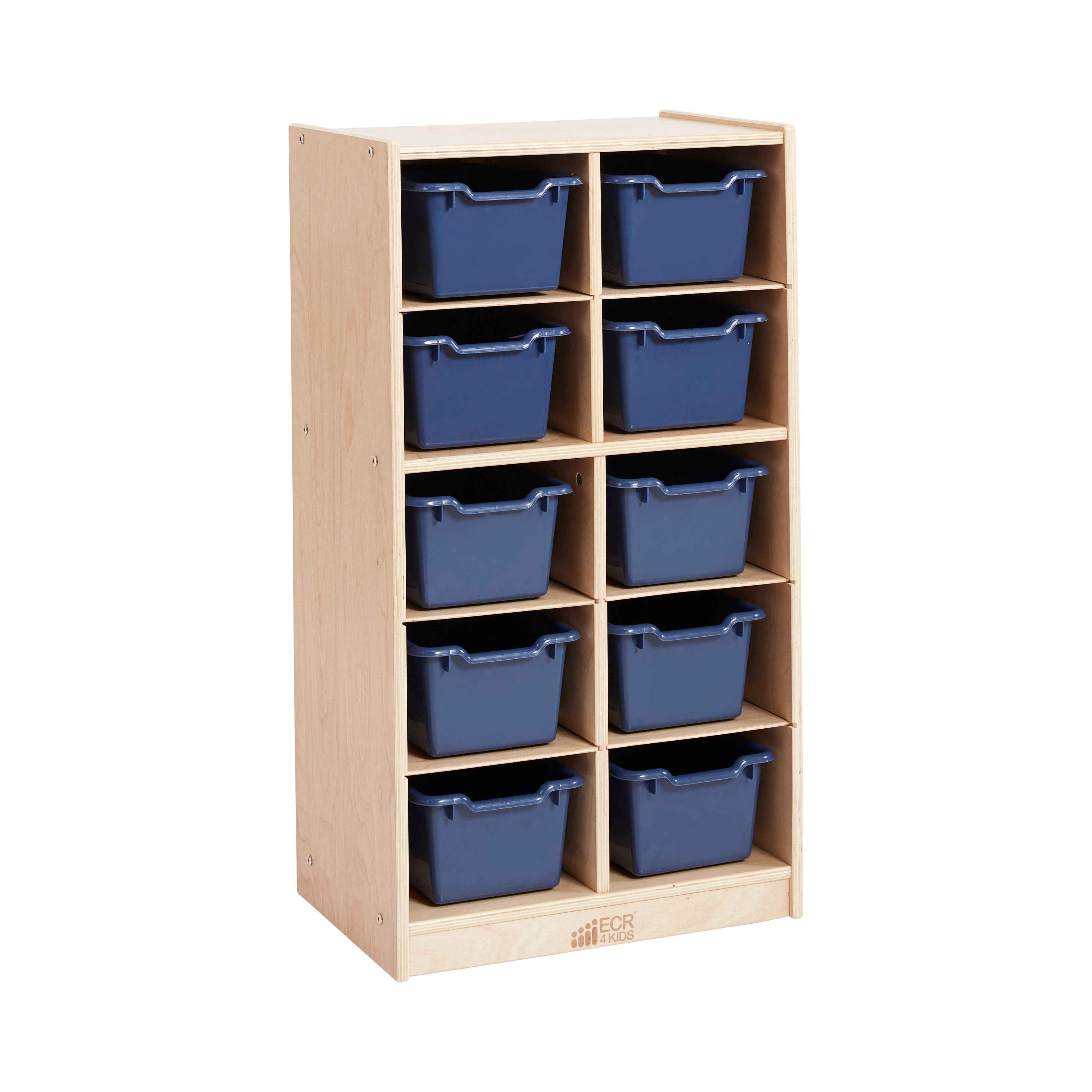 10 Cubby Mobile Tray Cabinet with 10 Scoop Front Storage Bins, 5x2, Natural