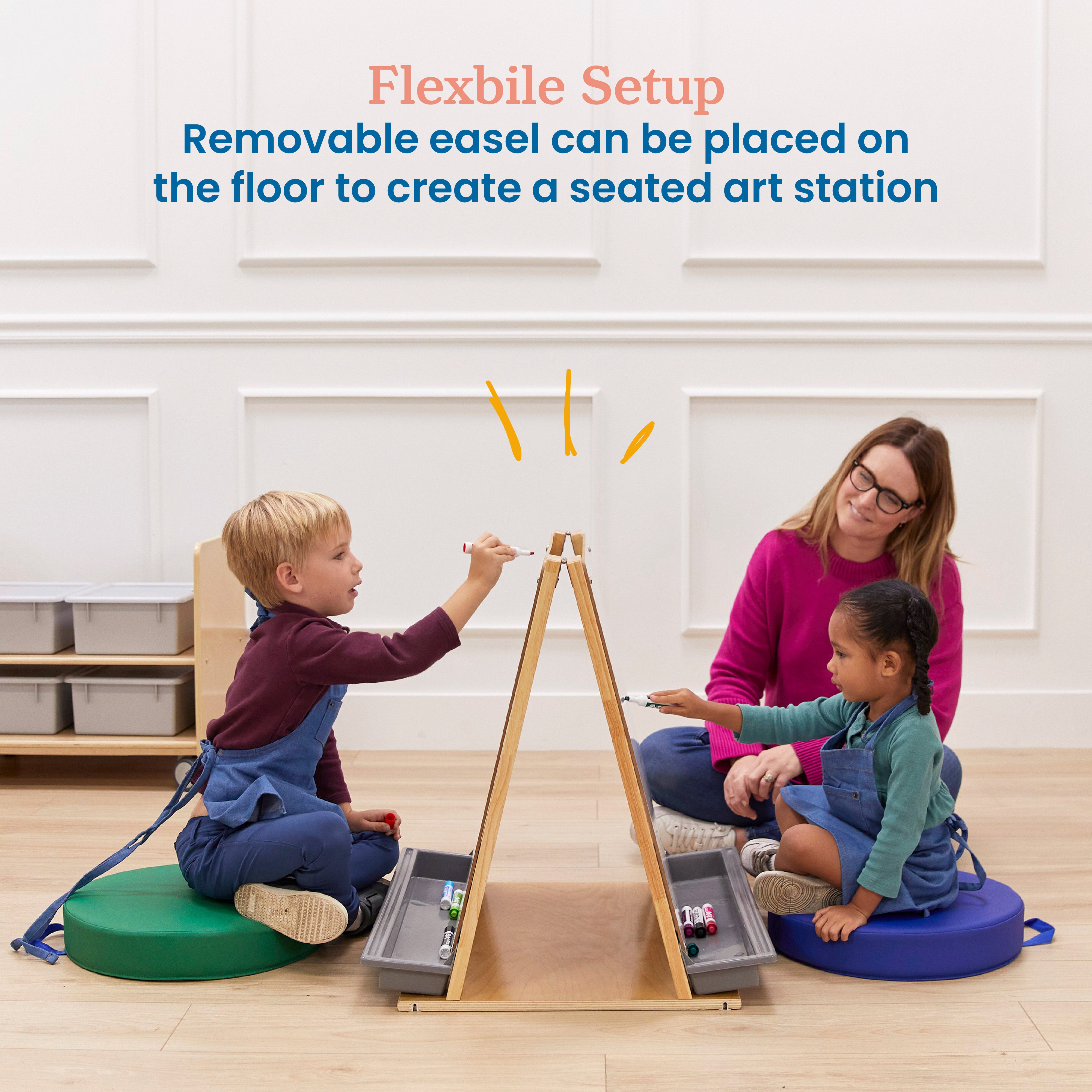 Double-Sided Mobile Art Easel with Storage and Clips