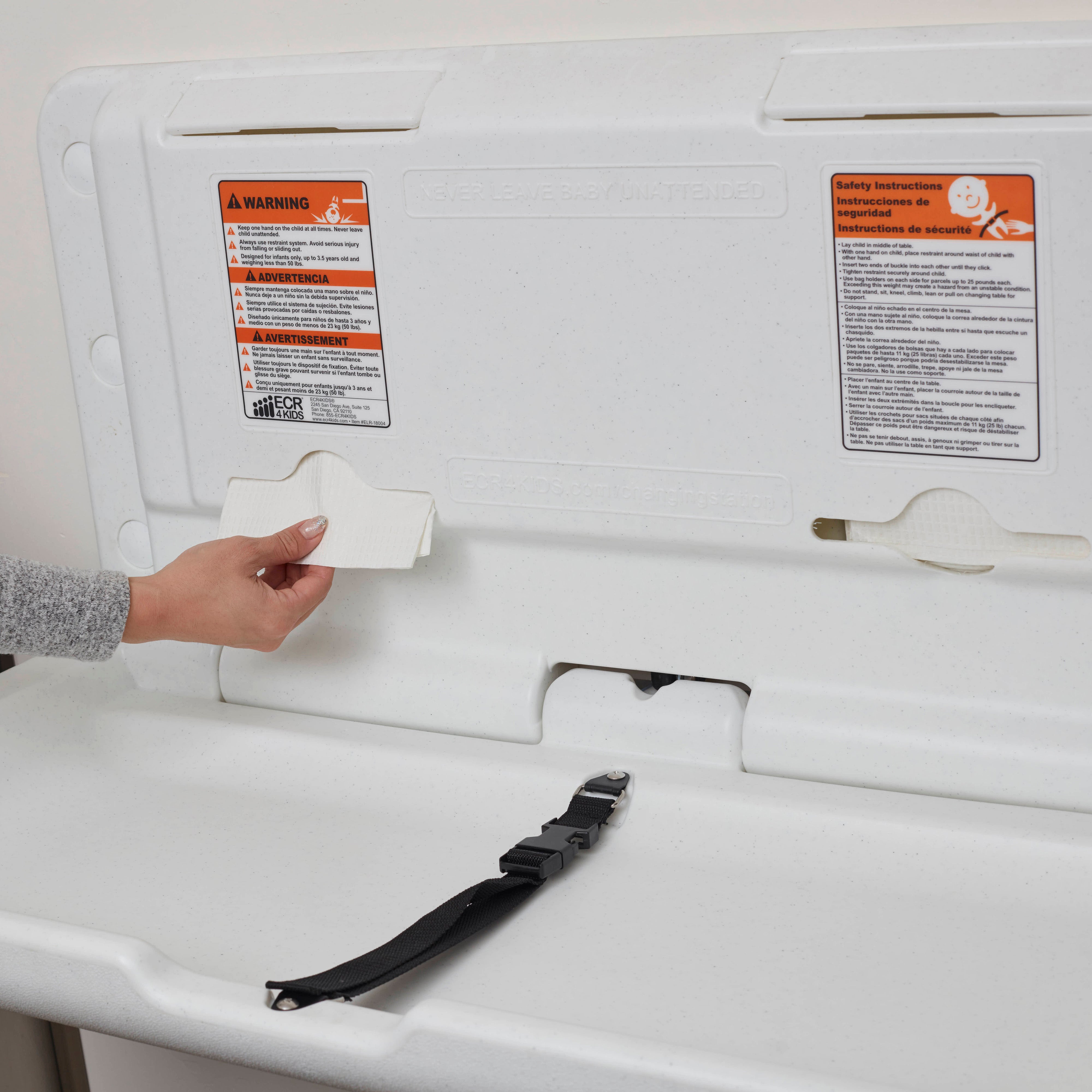 Horizontal Wall-Mounted Changing Station, Baby Changer, White Granite