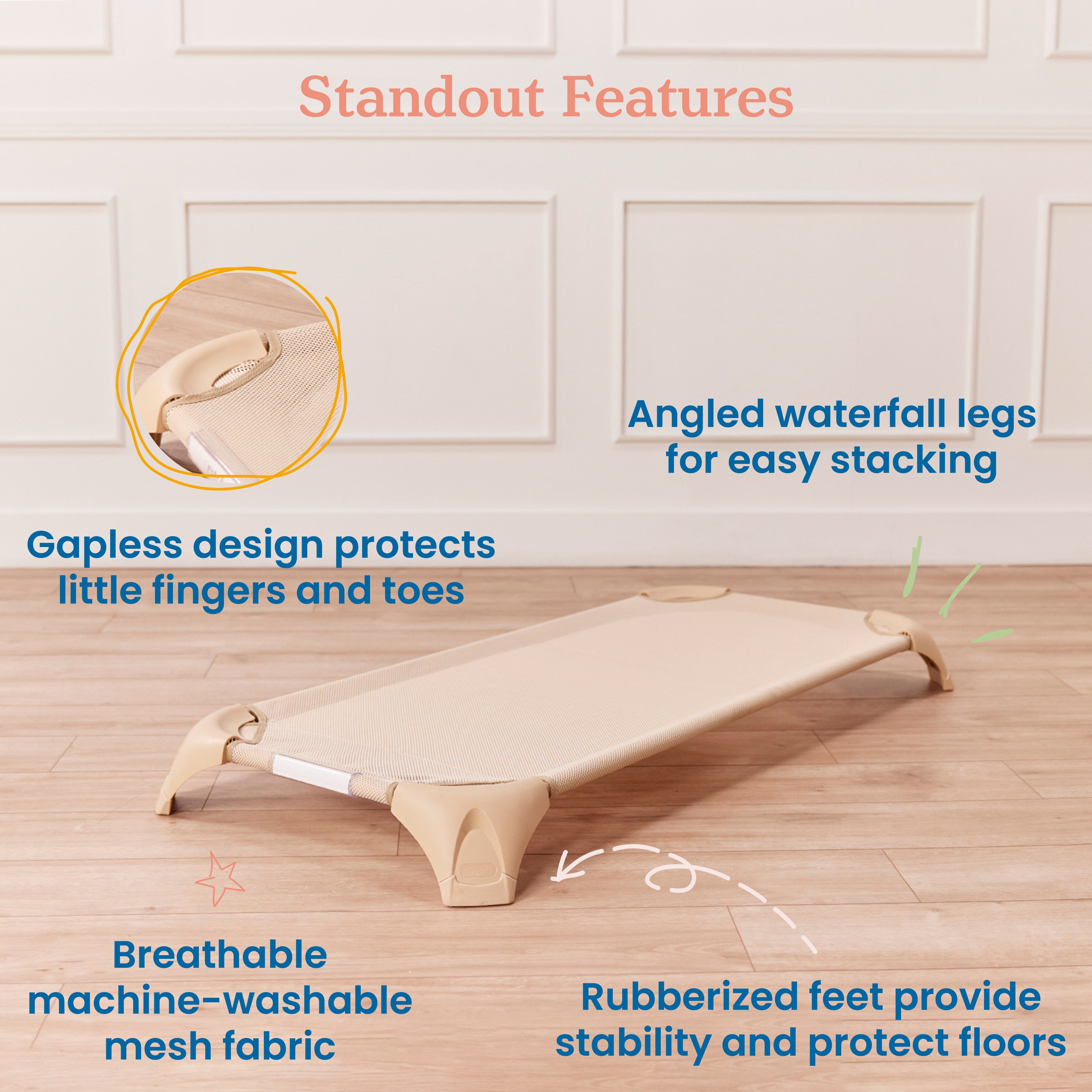 Stackable Cozy Cots with Universal Cot Trolley, 6-Pack