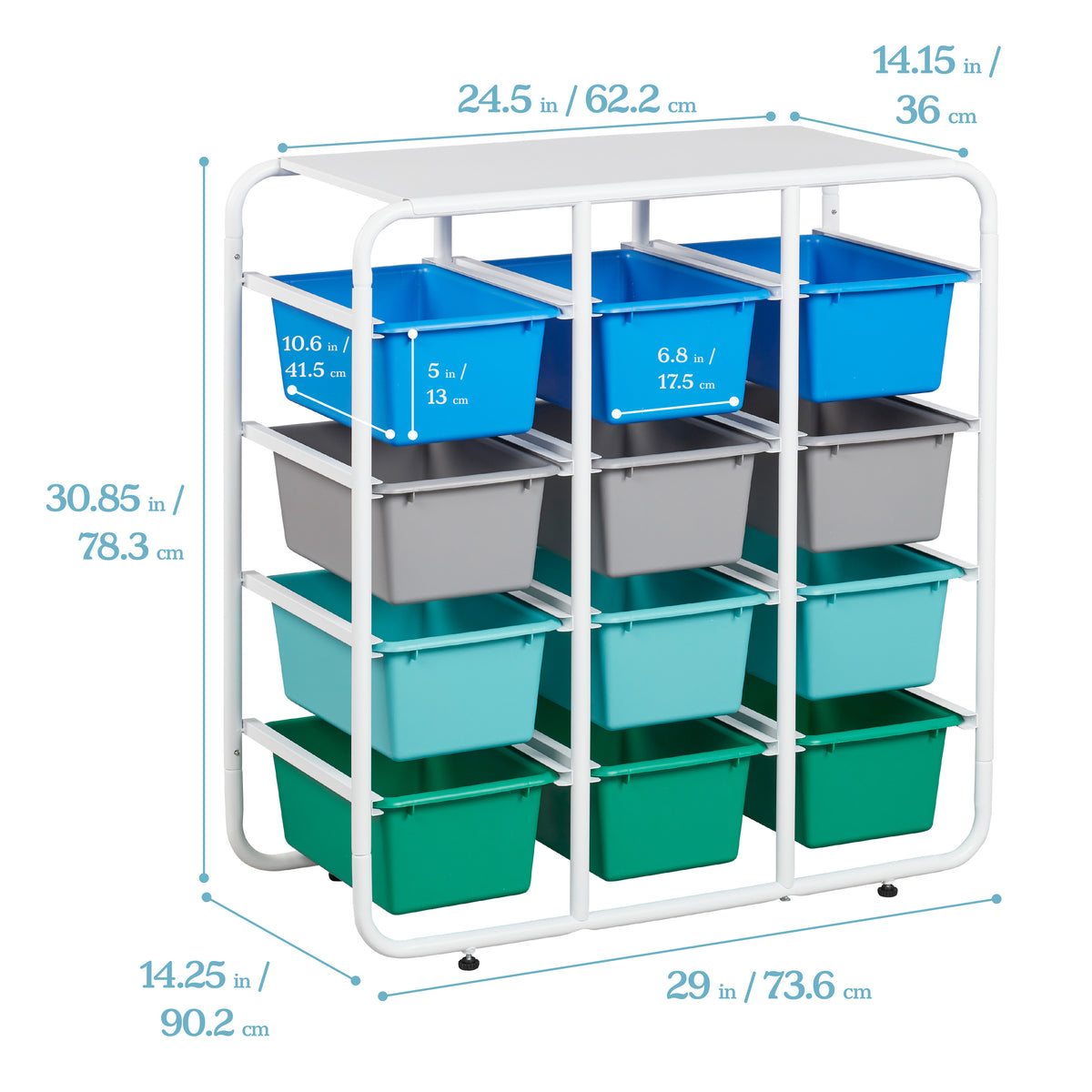 4-Tier Storage Rack with 12 Cubby Bins, 4x3