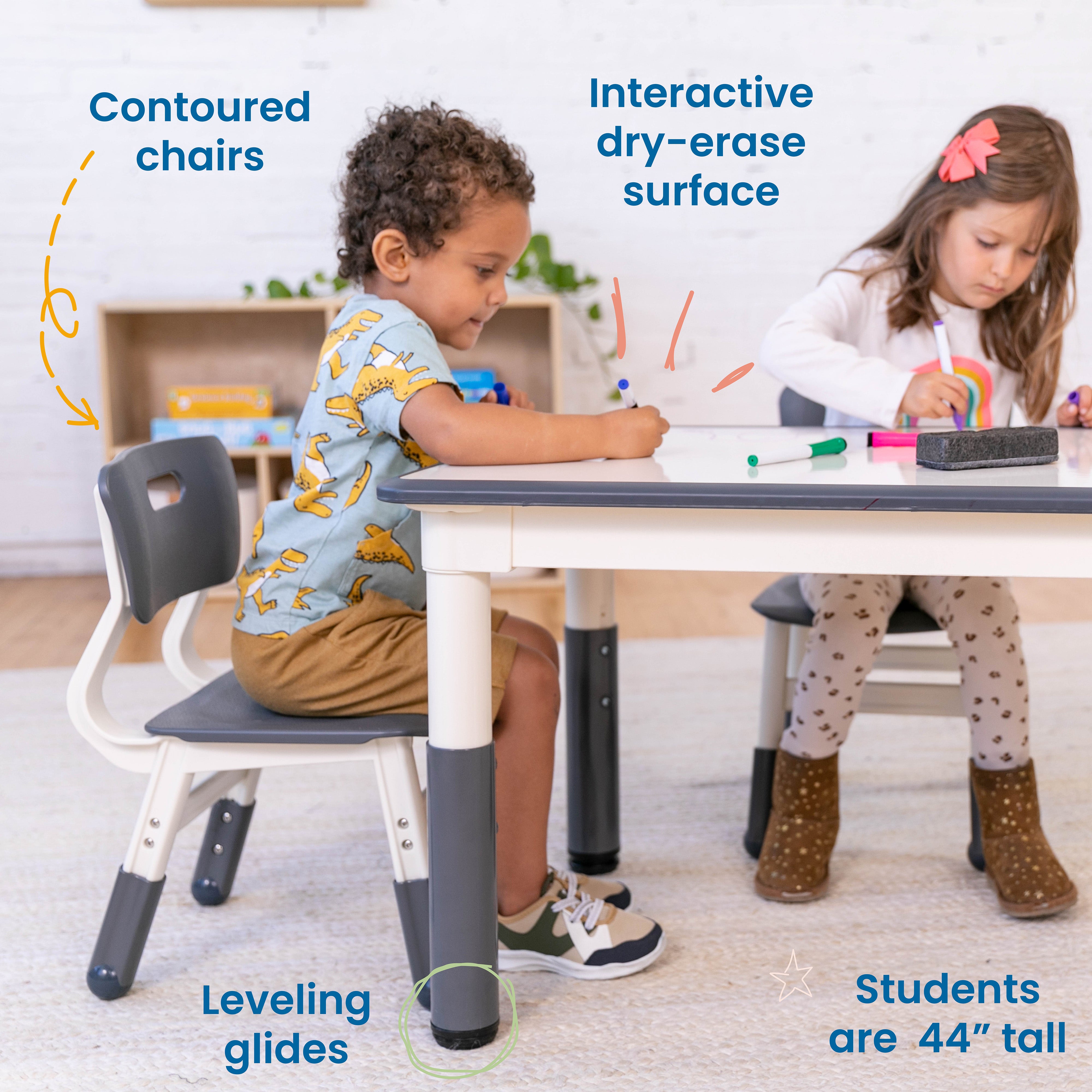 Dry-Erase Rectangular Activity Table with 2 Chairs, Adjustable, 3-Piece