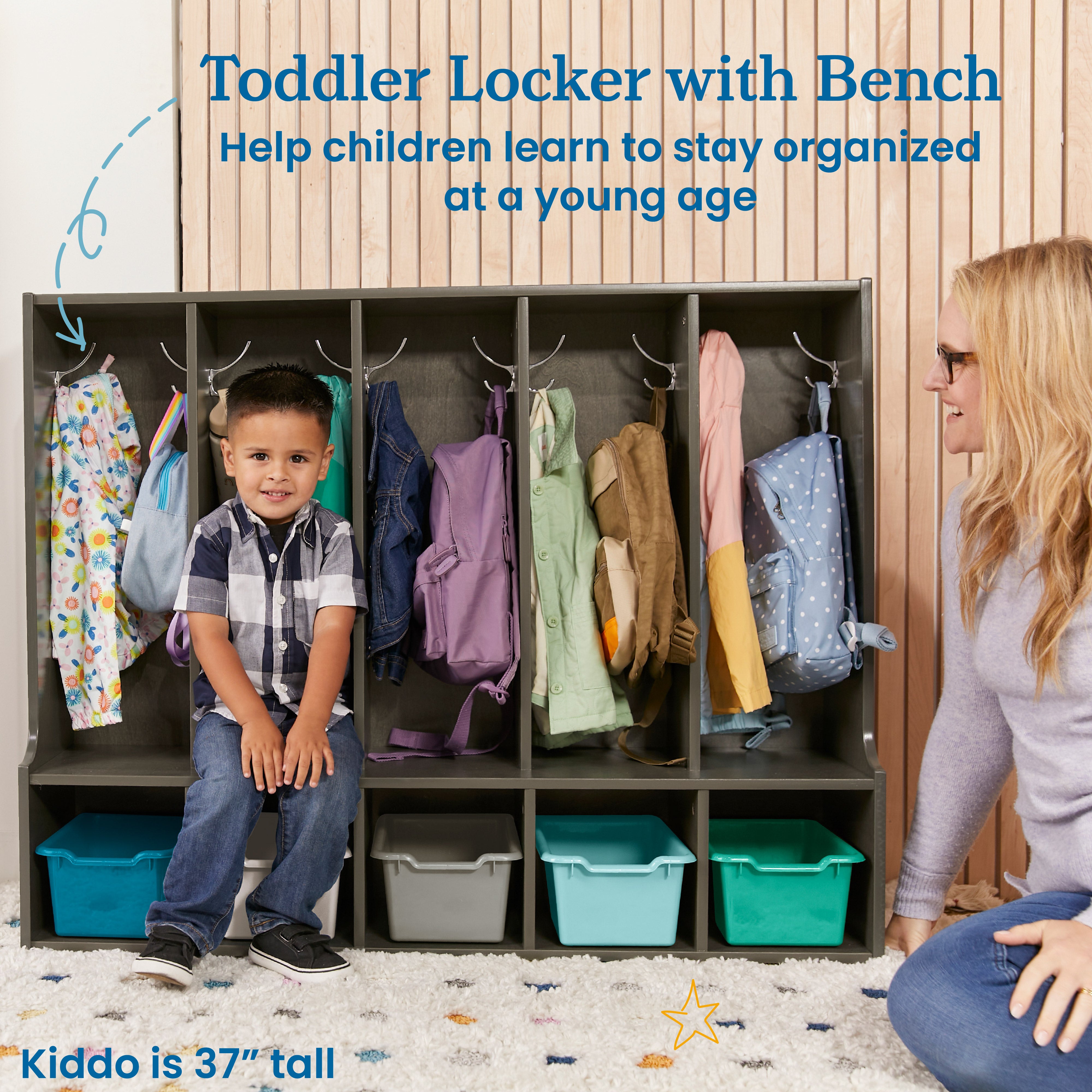 Streamline 5-Section Toddler Coat Locker with Bench and Bins