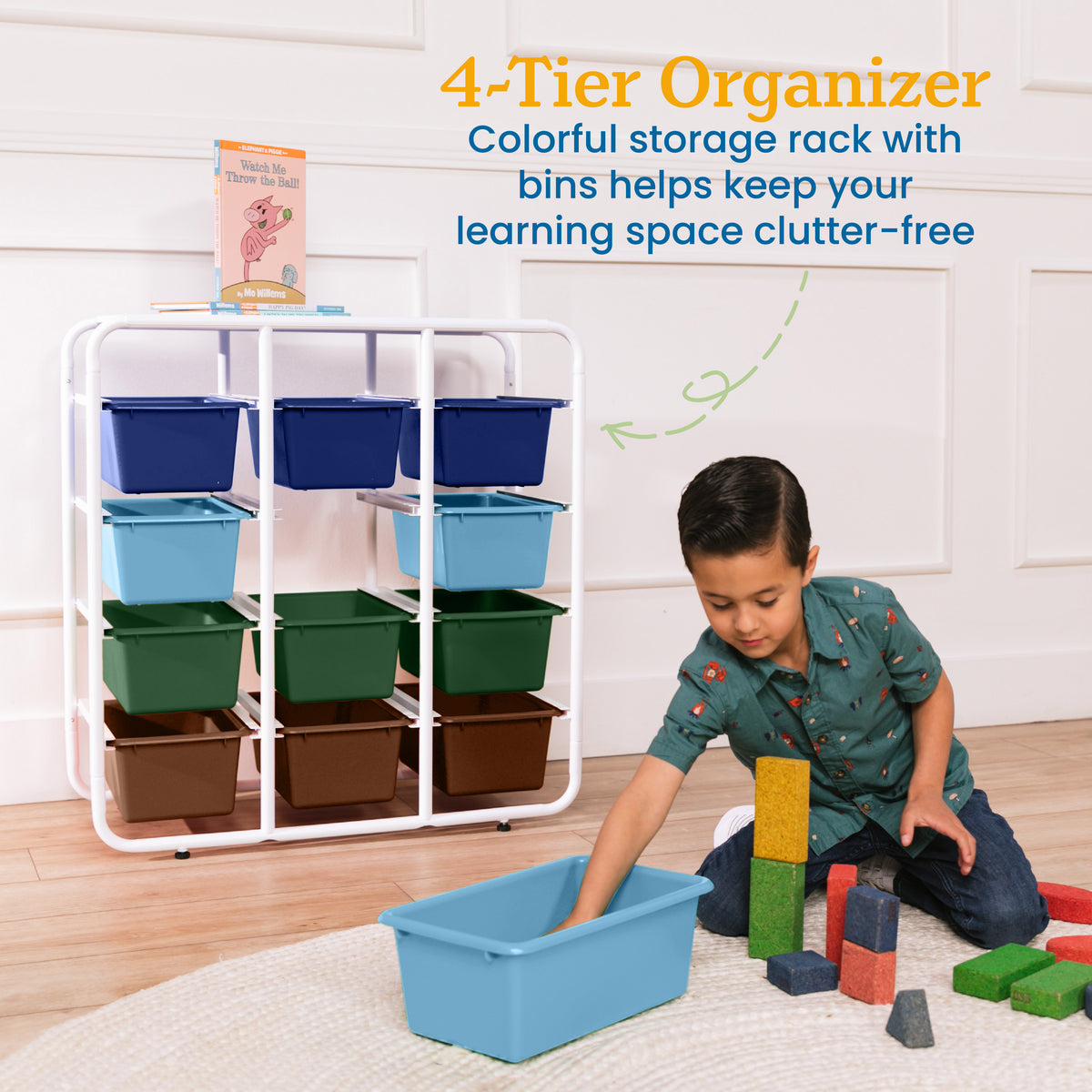 4-Tier Storage Rack with 12 Cubby Bins, 4x3