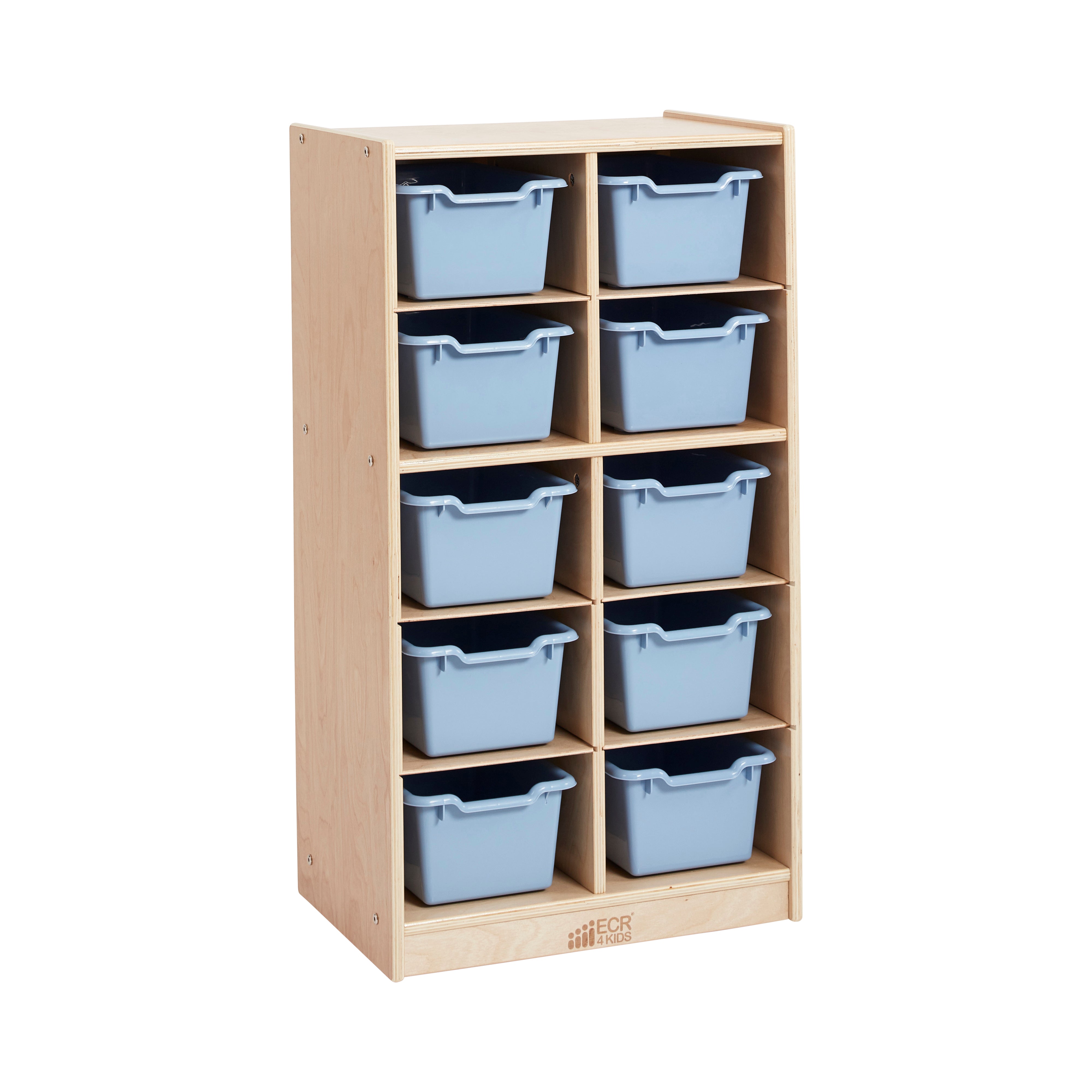 10 Cubby Mobile Tray Cabinet with 10 Scoop Front Storage Bins, 5x2, Natural