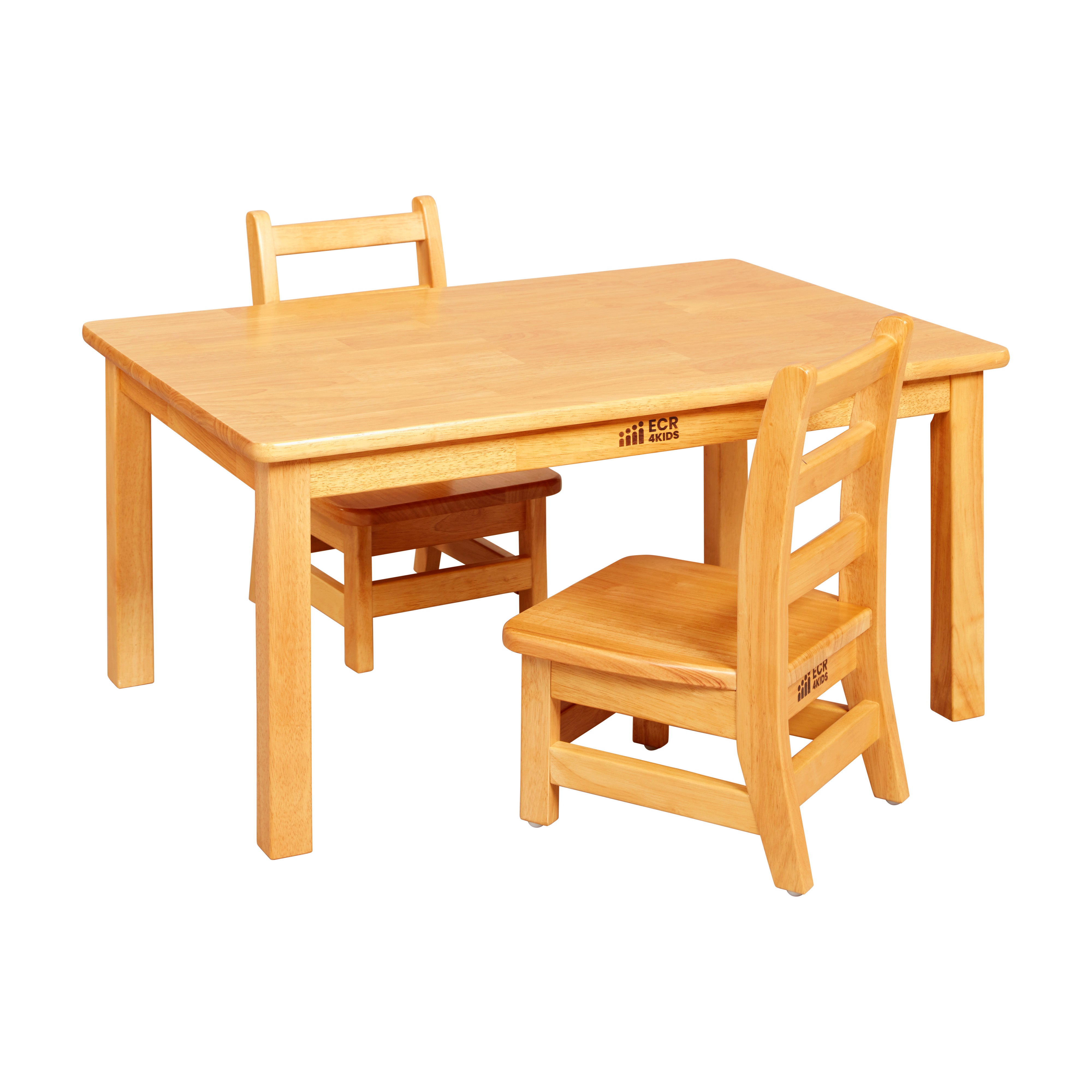 24in x 36in Rectangular Hardwood Table with 16in Legs and Two 8in Chairs, 3-Piece