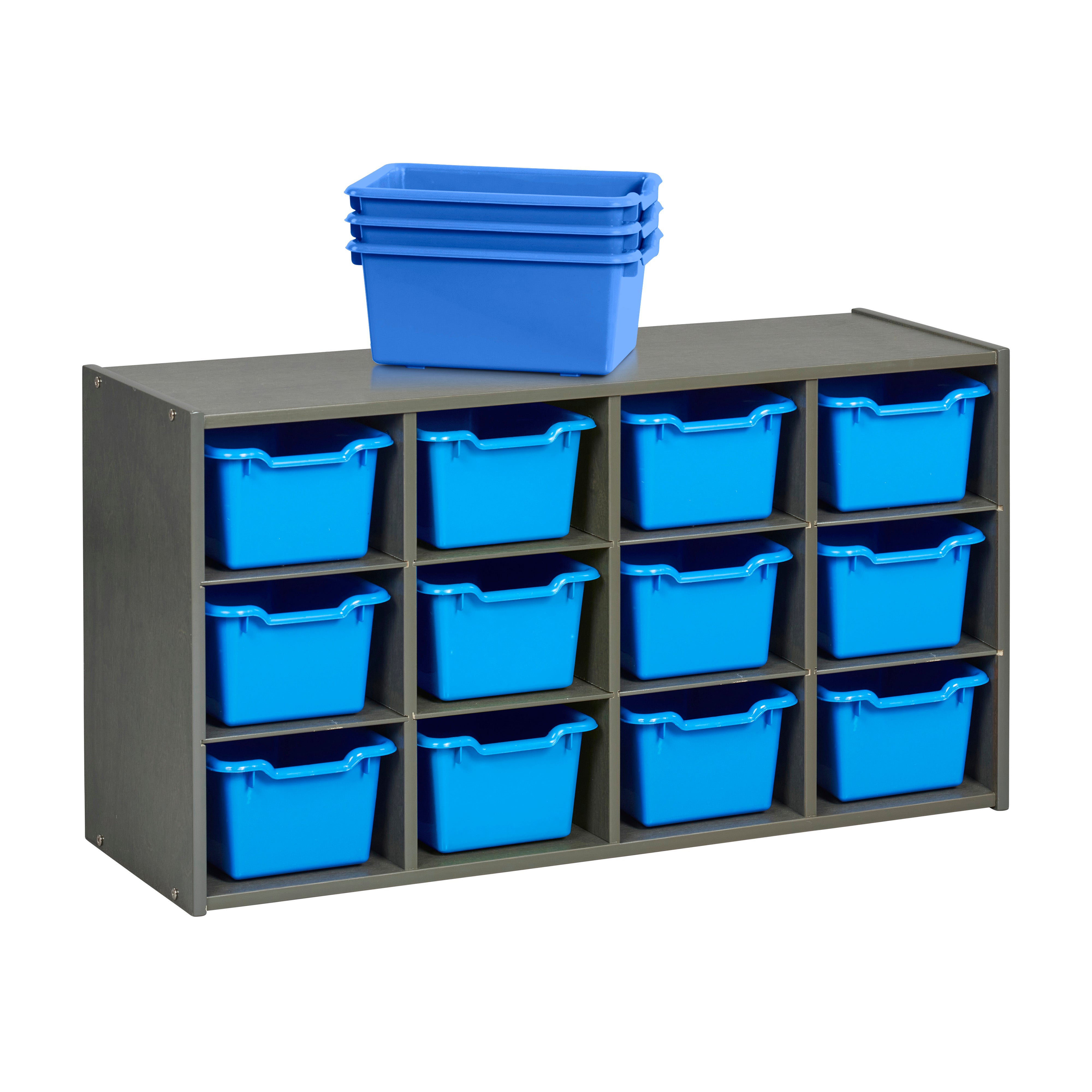 Streamline 12 Cubby Tray Cabinet with Scoop Front Storage Bins, 3x4, Grey Wash