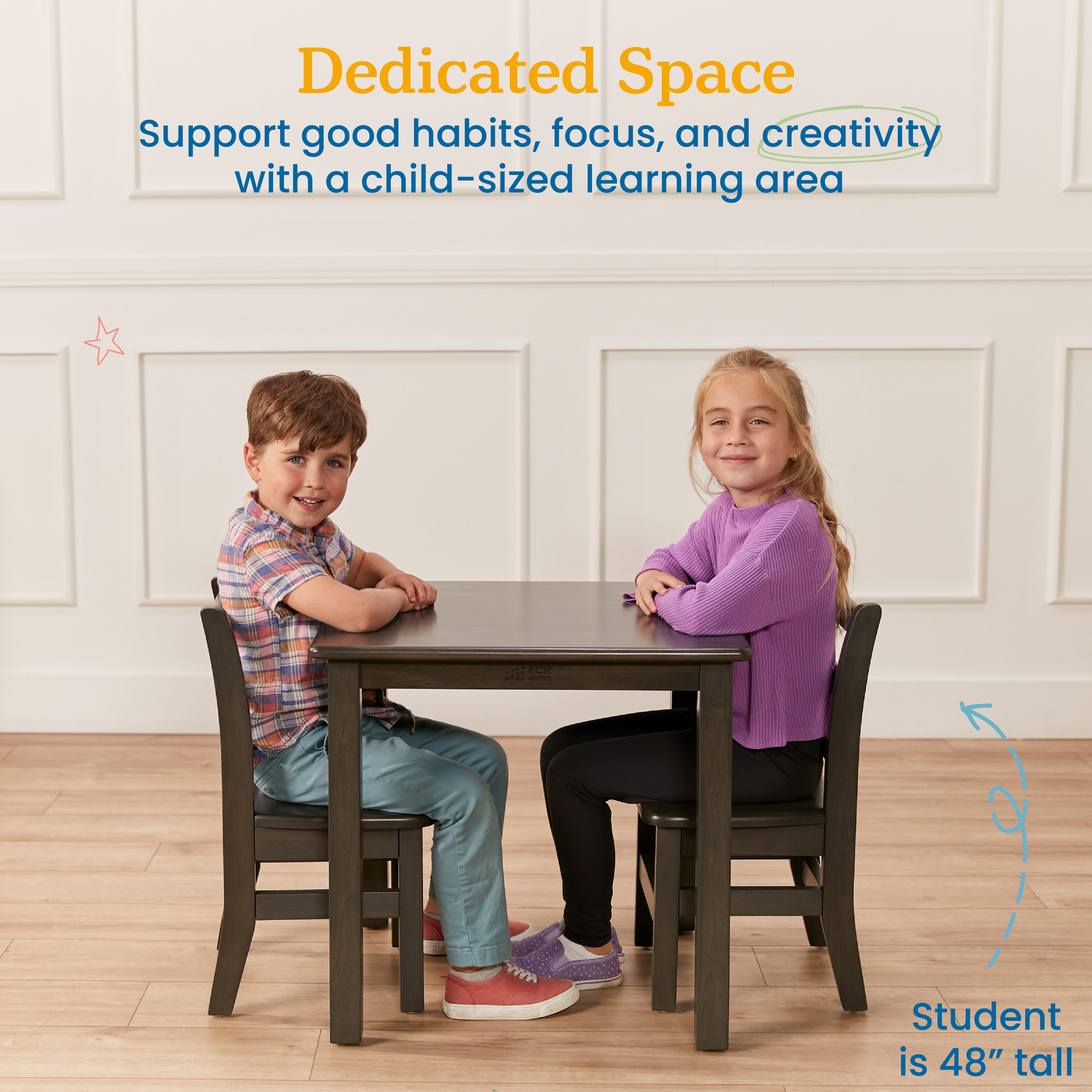 24in x 24in Hardwood Table and Chair Set, 12in Seat Height, 3-Piece