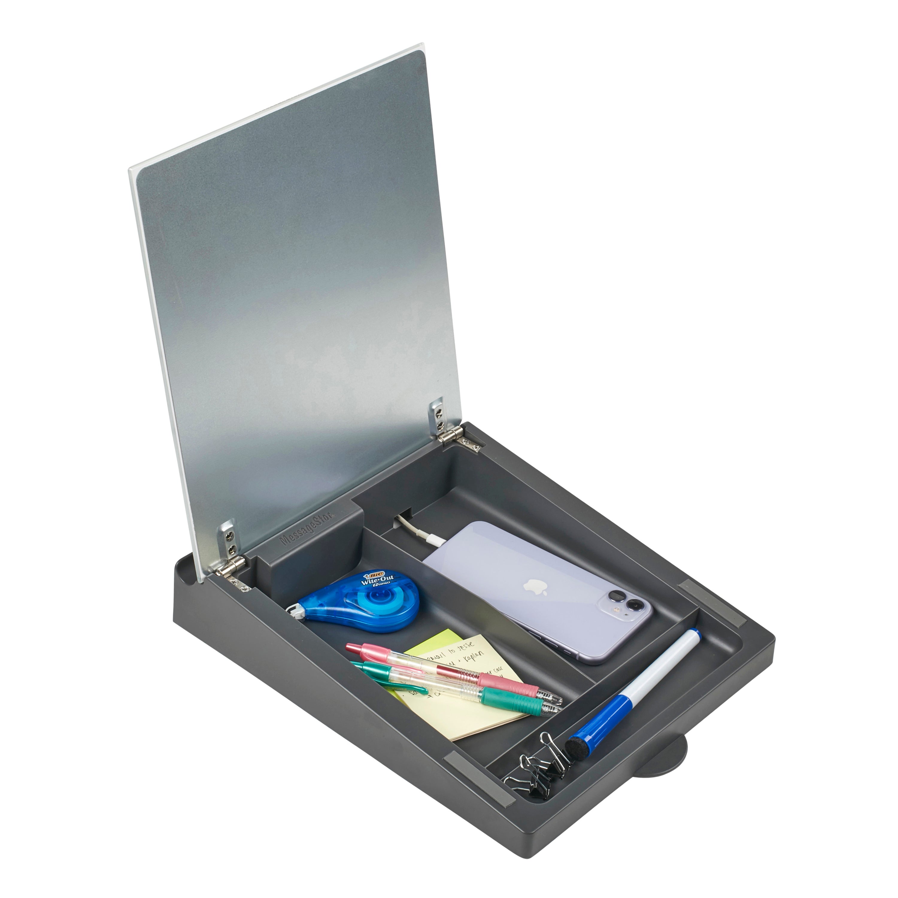 MessageStor Dry-Erase Glass Board Memo Station