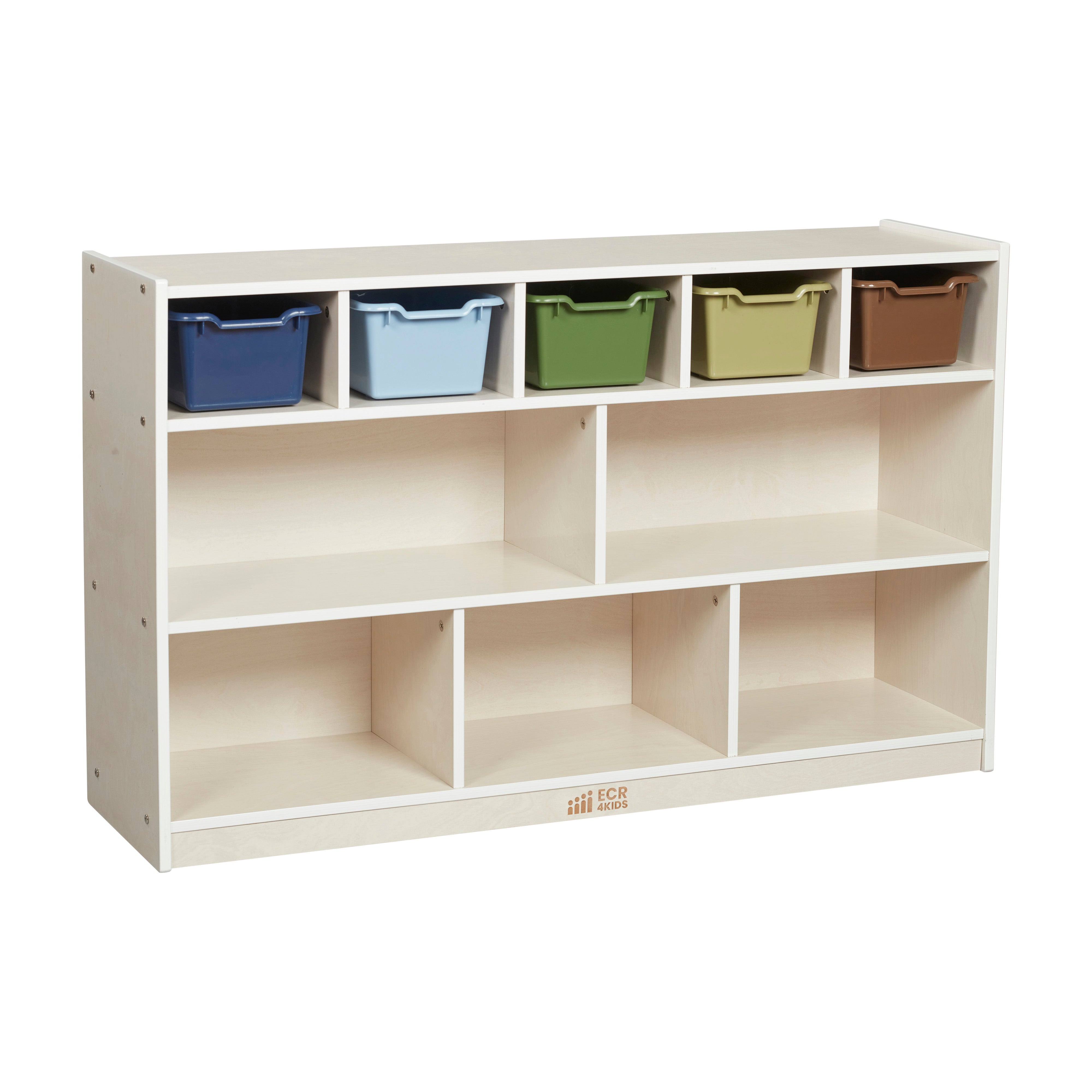 5+5 Mobile Storage and Tray Cabinet with 5 Scoop Front Bins, White Wash