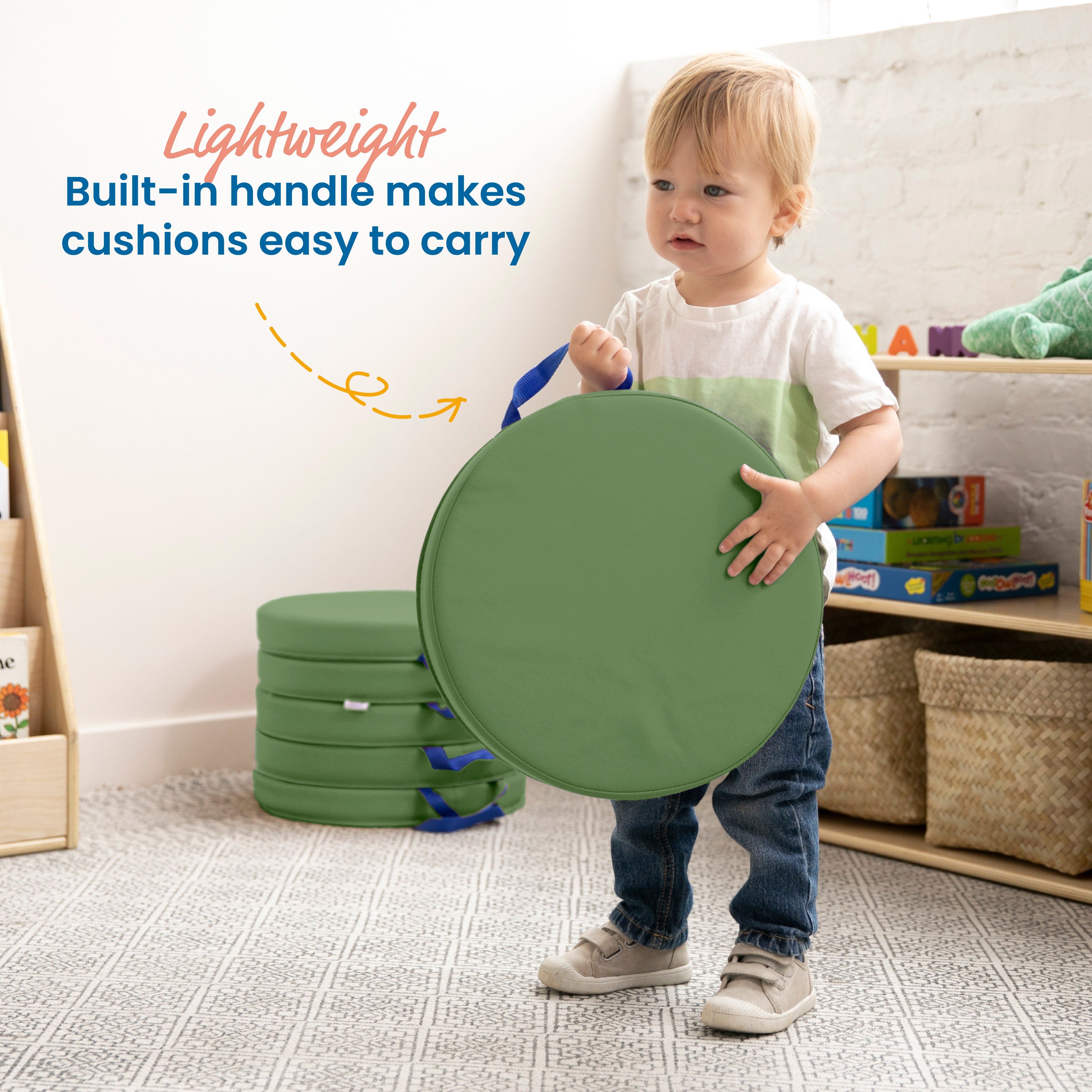 Round Floor Cushions with Handles, 6-Piece