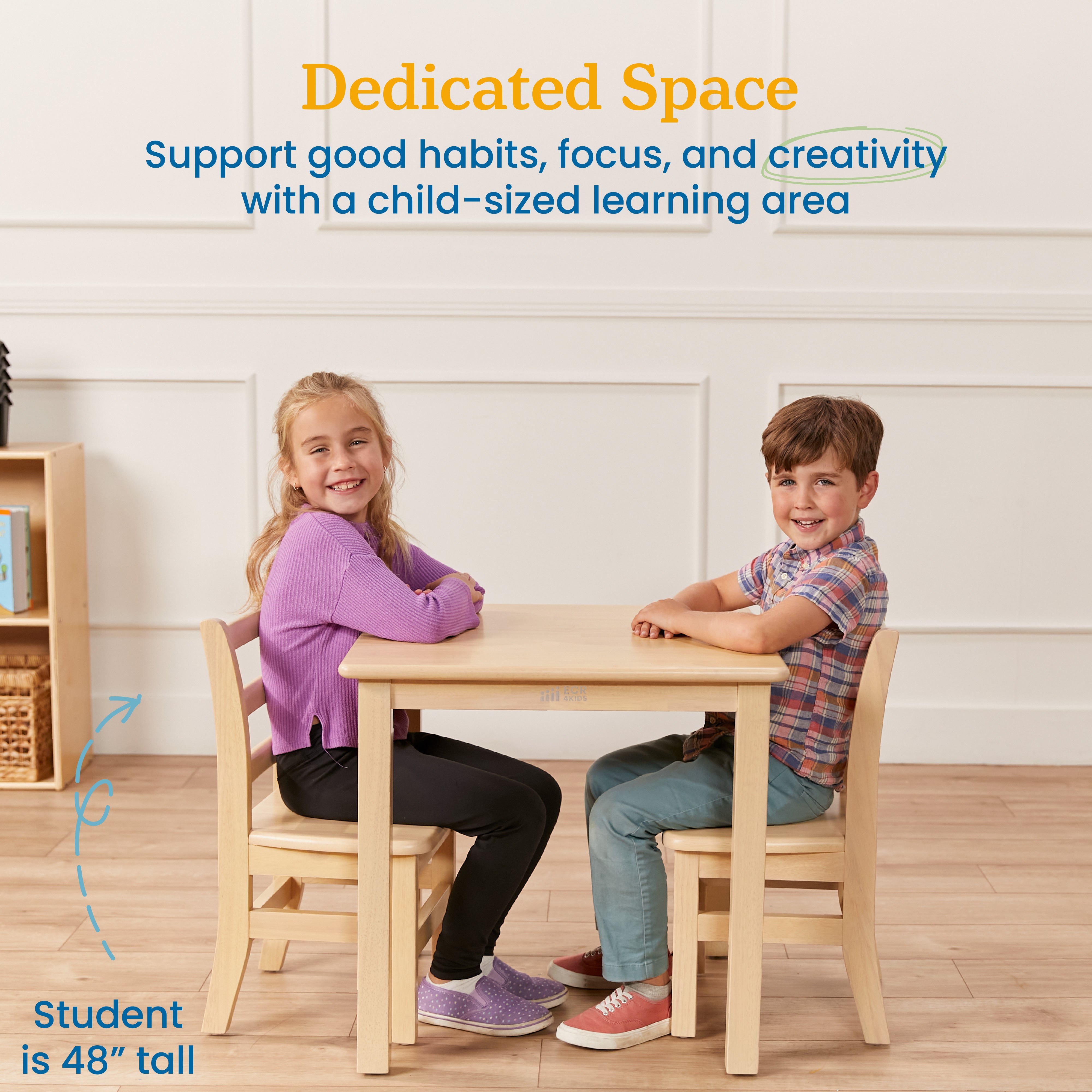 24in x 24in Hardwood Table and Chair Set, 12in Seat Height, 3-Piece