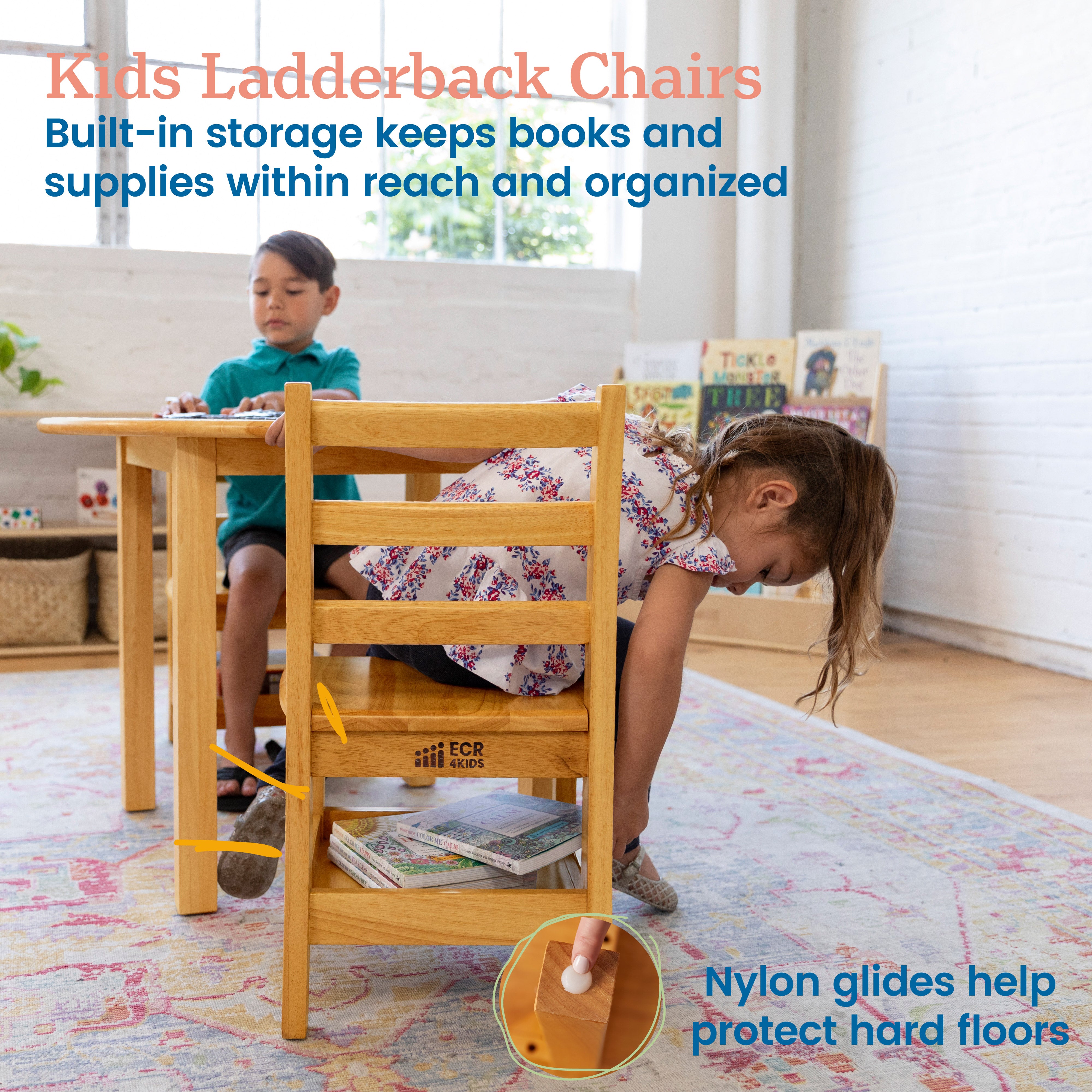 Three Rung Ladderback Chair with Storage, 2-Pack - Assembled